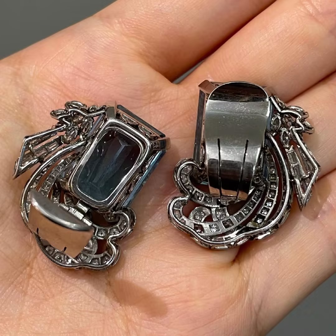 6.55ctw Aquamarine & White Stone Stud Earrings