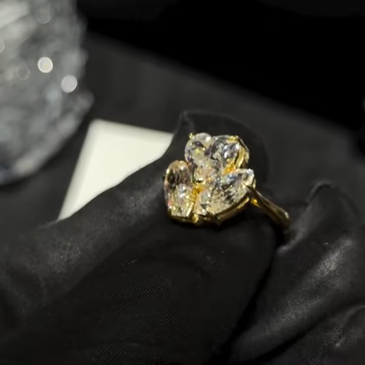 Heart & Marquise Cut Three Stone Ring In Gold