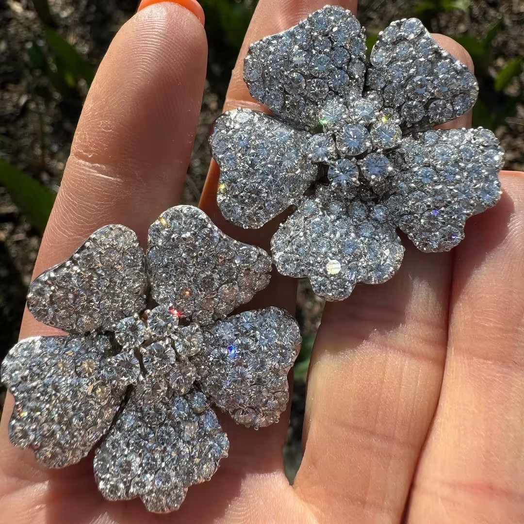 14ctw Sparky White Stone Flower Earrings