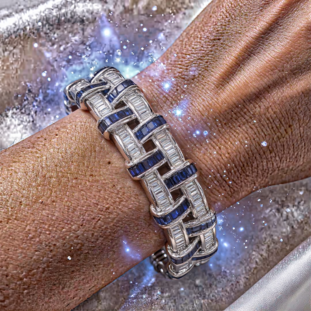 Sapphire Blue & White Stone Basket Weave Bracelet