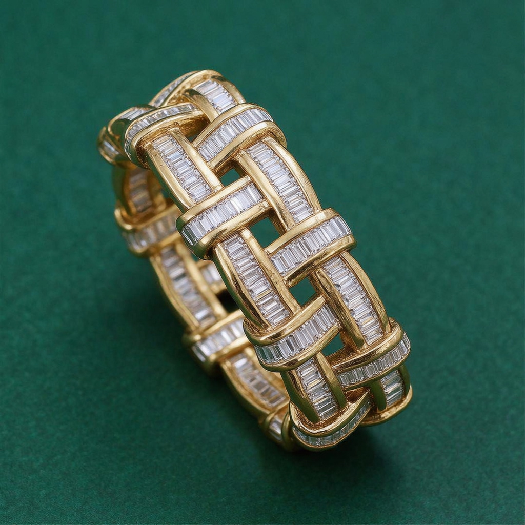 Basket Weave Design White Stone Bracelet
