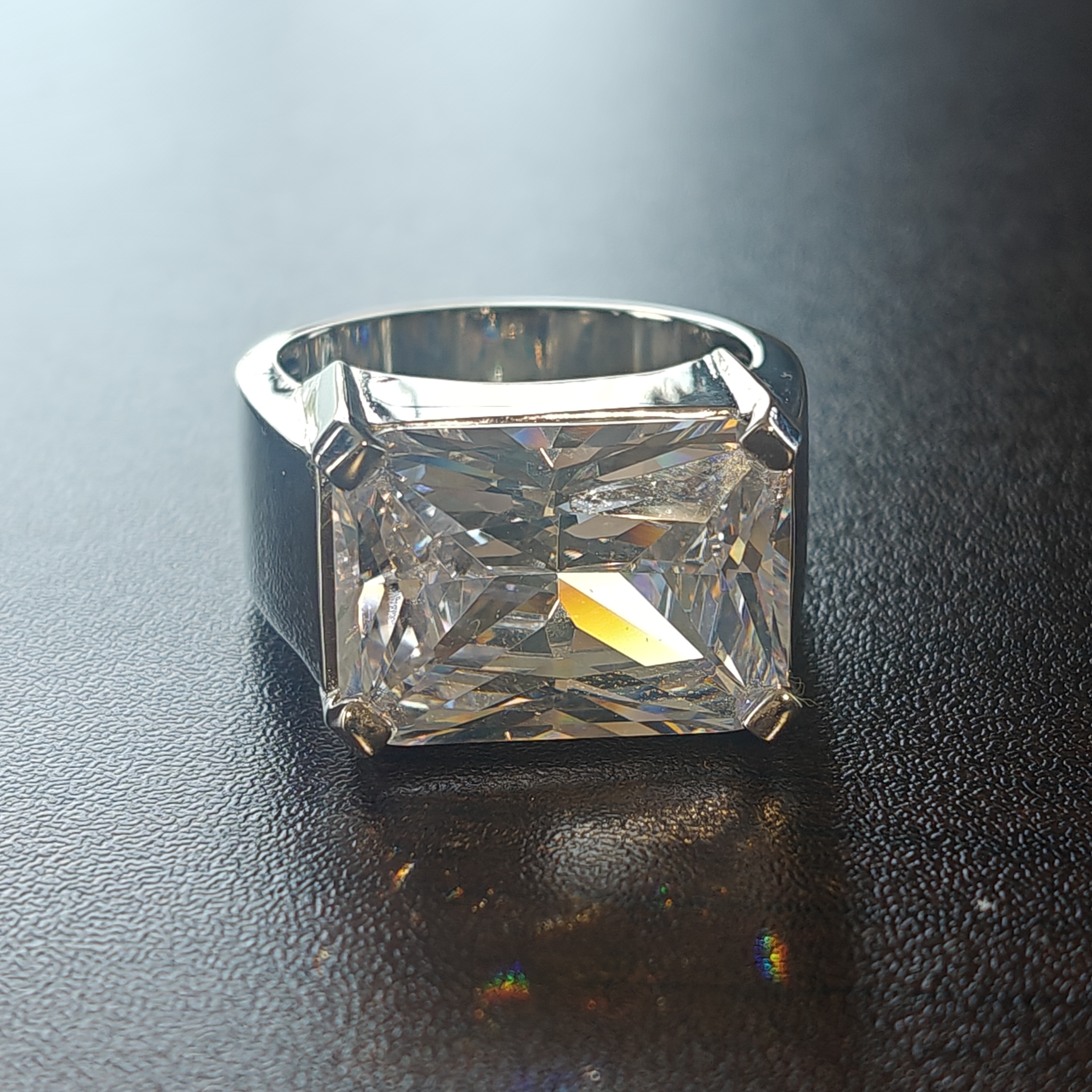 12ct Radiant Cut White Sapphire Handmade Sterling Silver Men's Ring