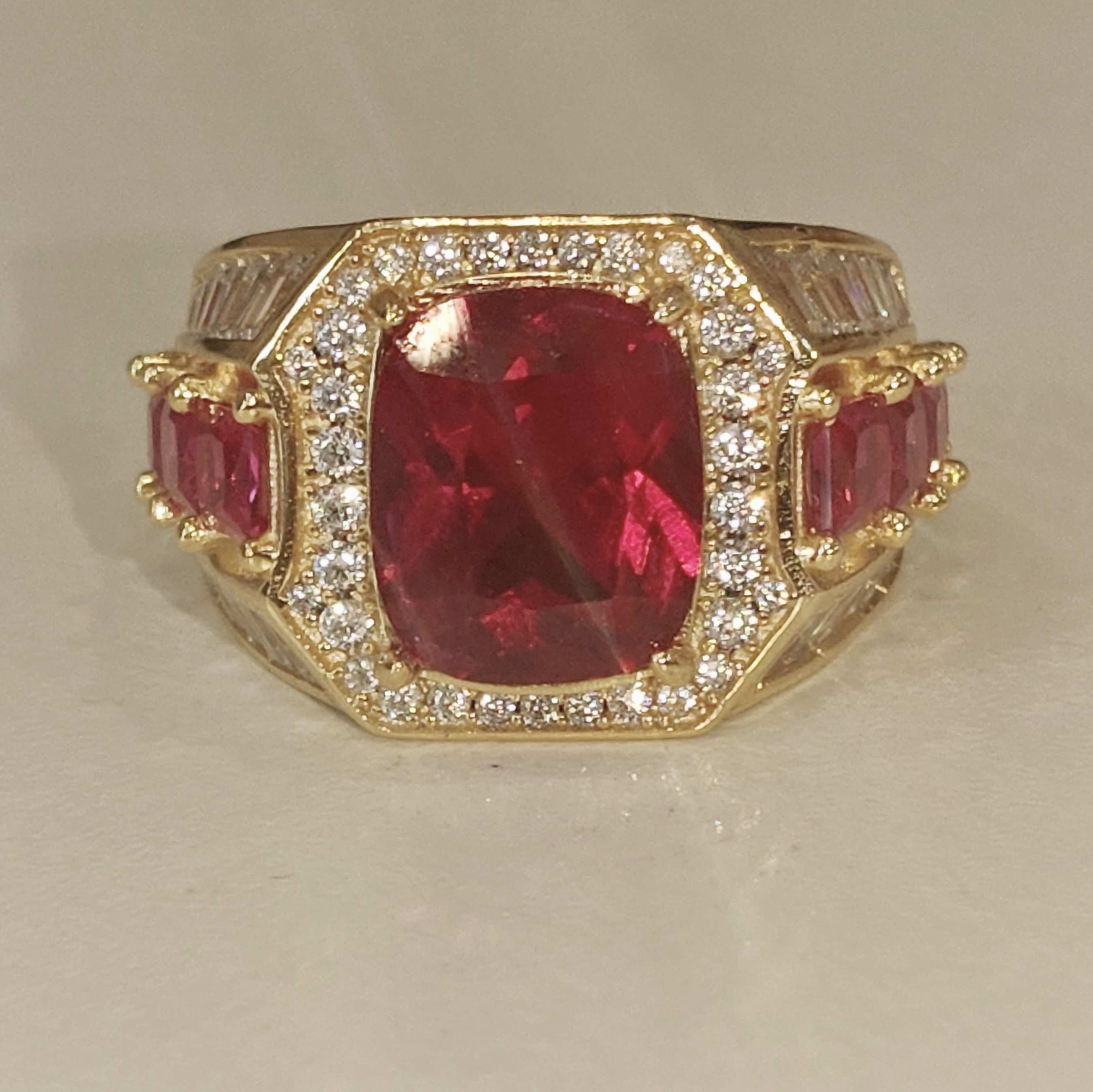 7ct Ruby & White Stone Ring in Gold Palting