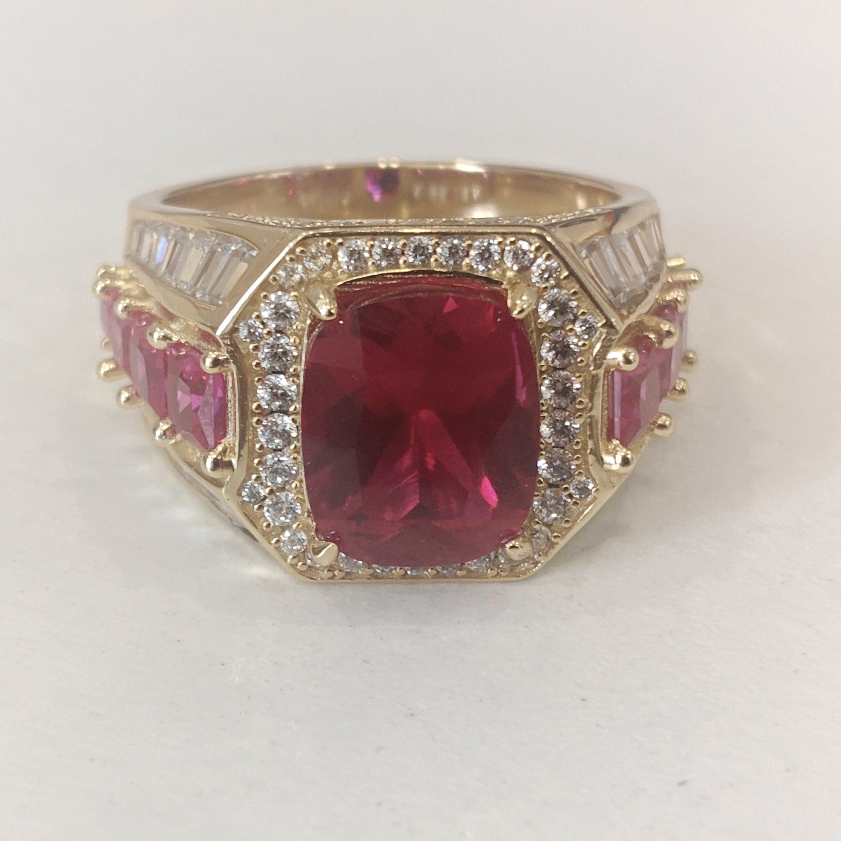 7ct Ruby & White Stone Ring in Gold Palting