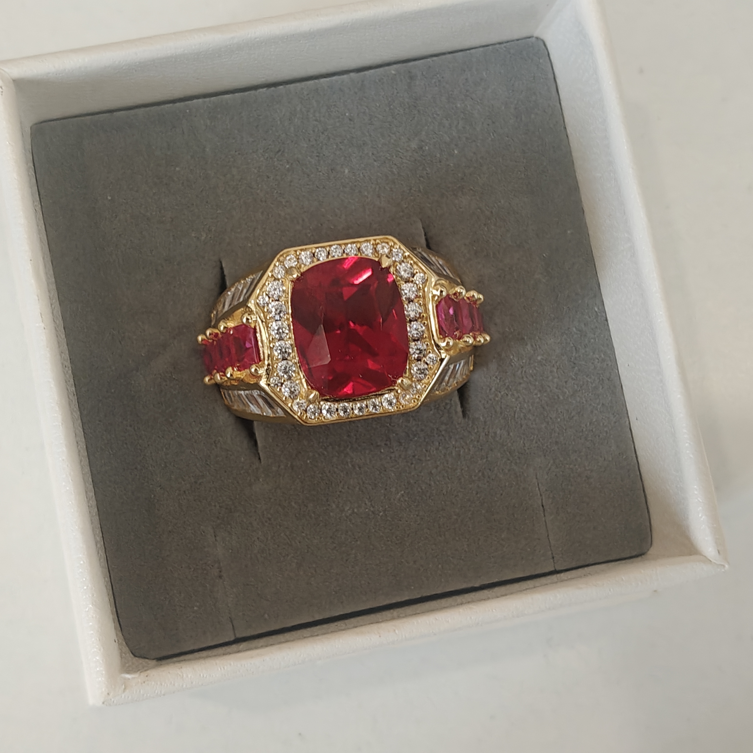 7ct Ruby & White Stone Ring in Gold Palting