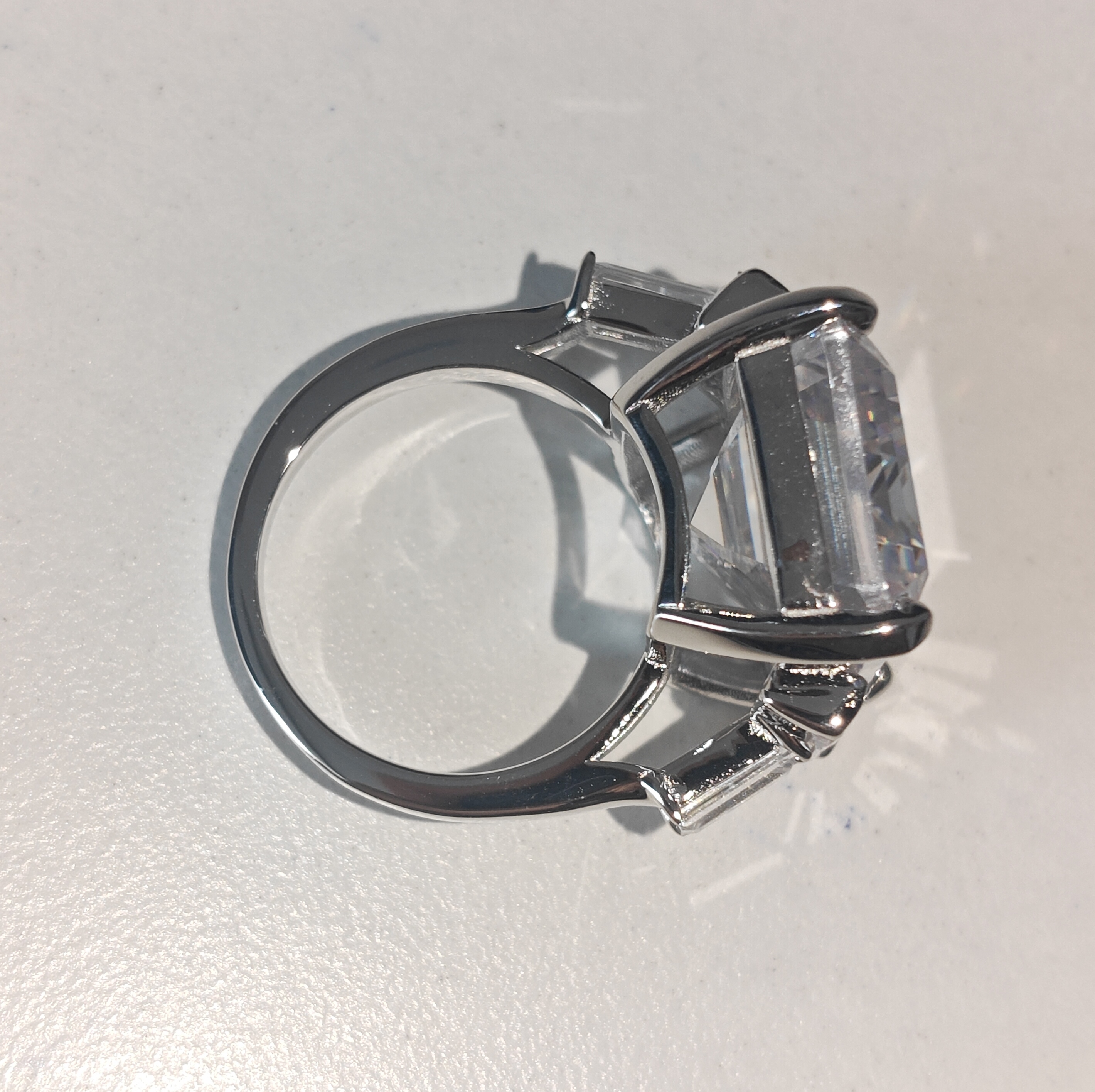 15ct Emerald Cut White Sapphire Luxury Handmade Sterling Silver Ring