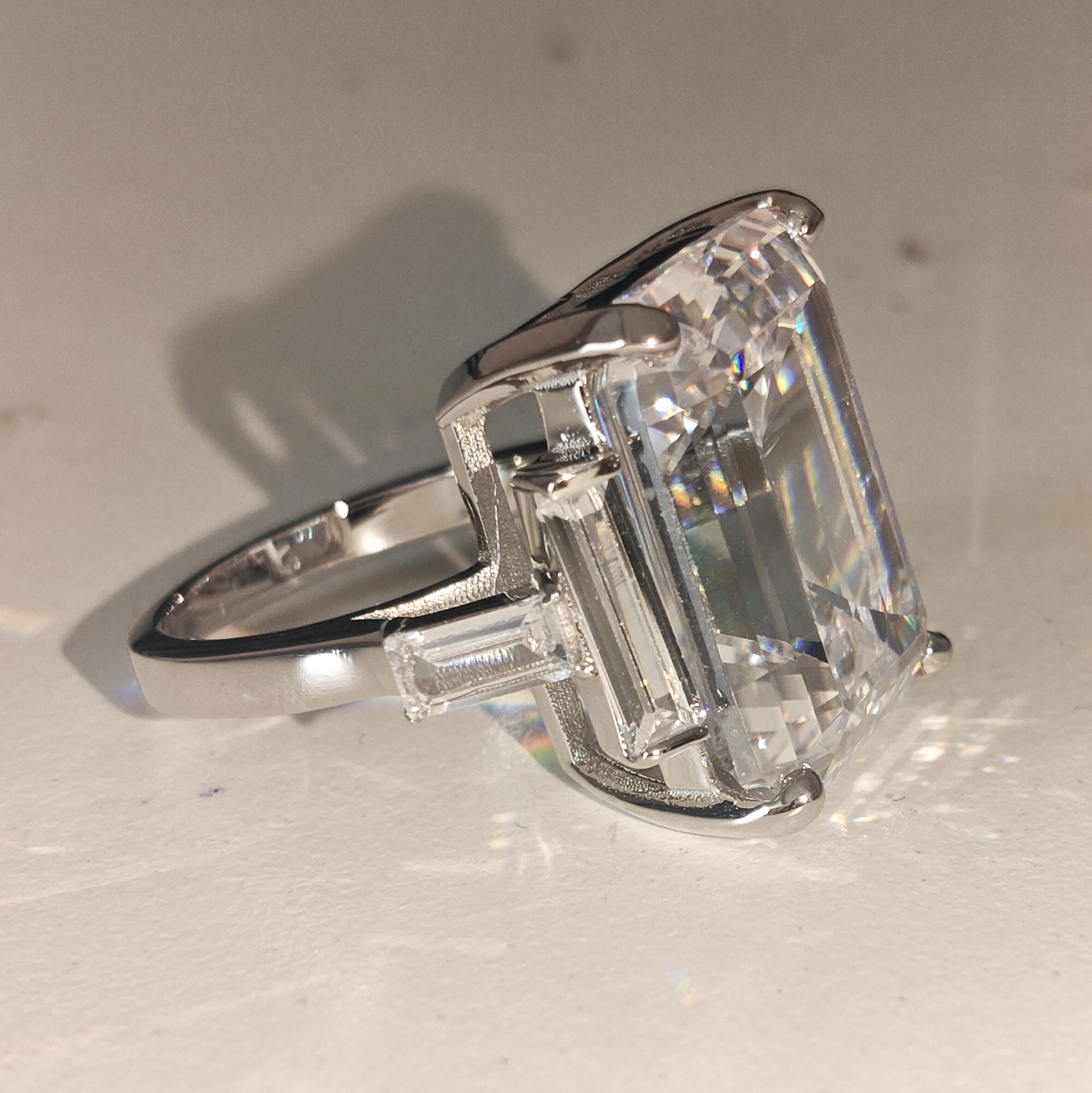 15ct Emerald Cut White Sapphire Luxury Handmade Sterling Silver Ring