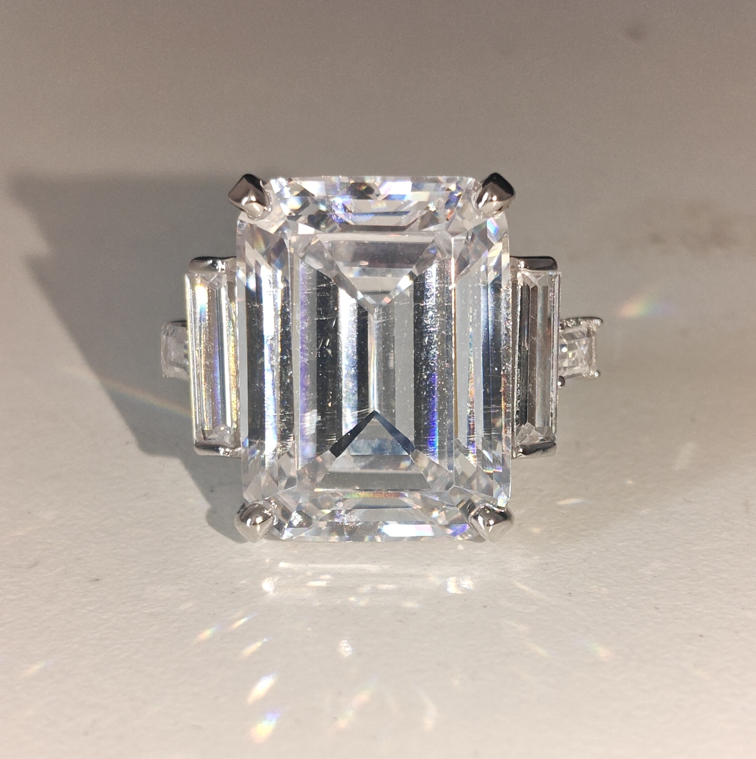 15ct Emerald Cut White Sapphire Luxury Handmade Sterling Silver Ring