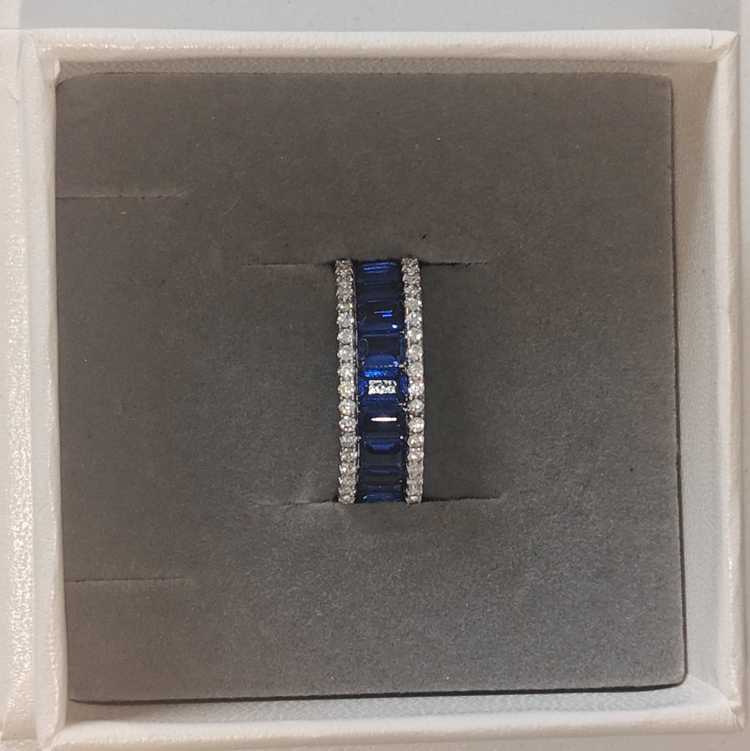 6.25ct Emerald Cut Sapphire Blue Stone Eternity Ring