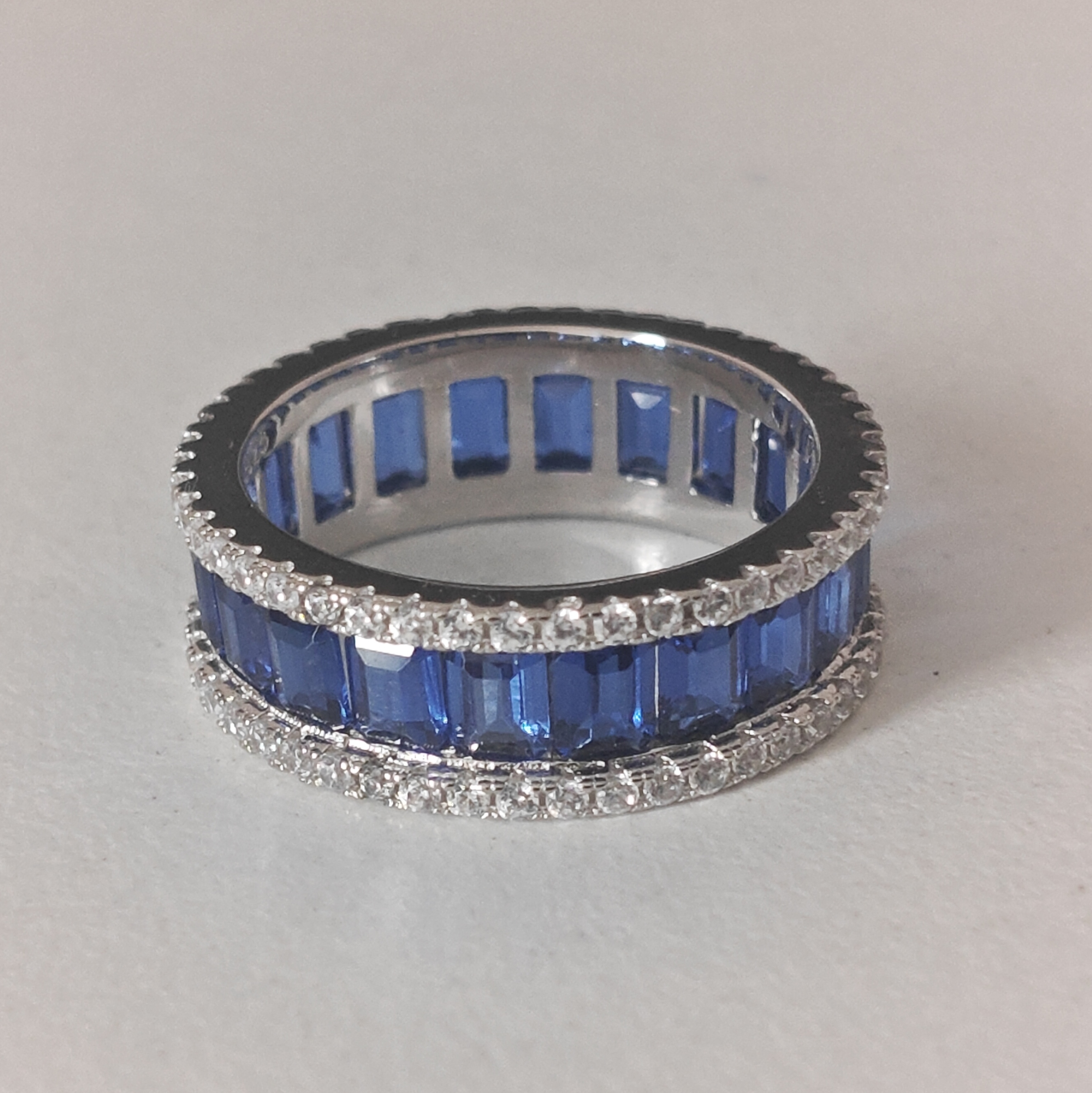 6.25ct Emerald Cut Sapphire Blue Stone Eternity Ring