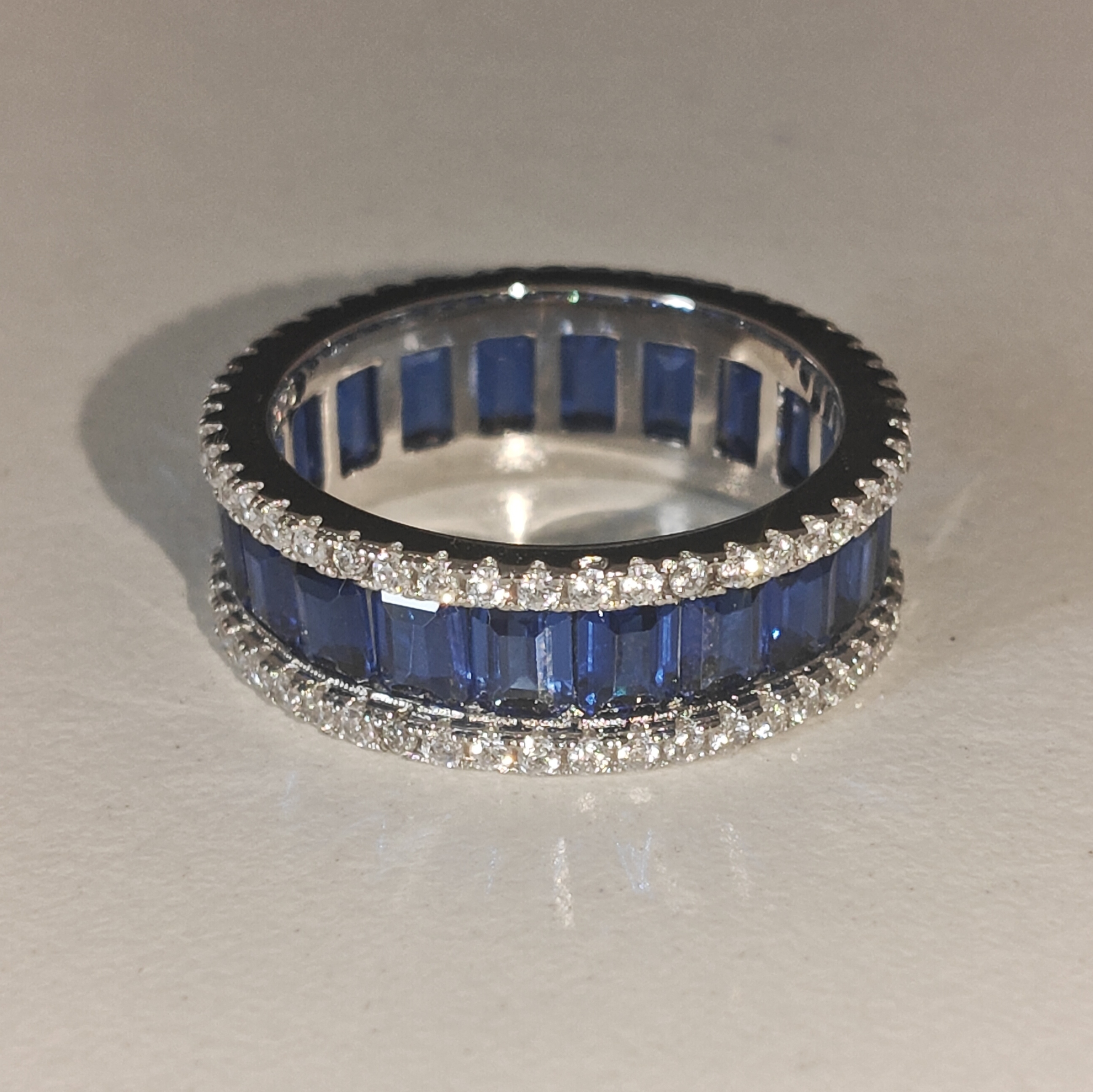 6.25ct Emerald Cut Sapphire Blue Stone Eternity Ring