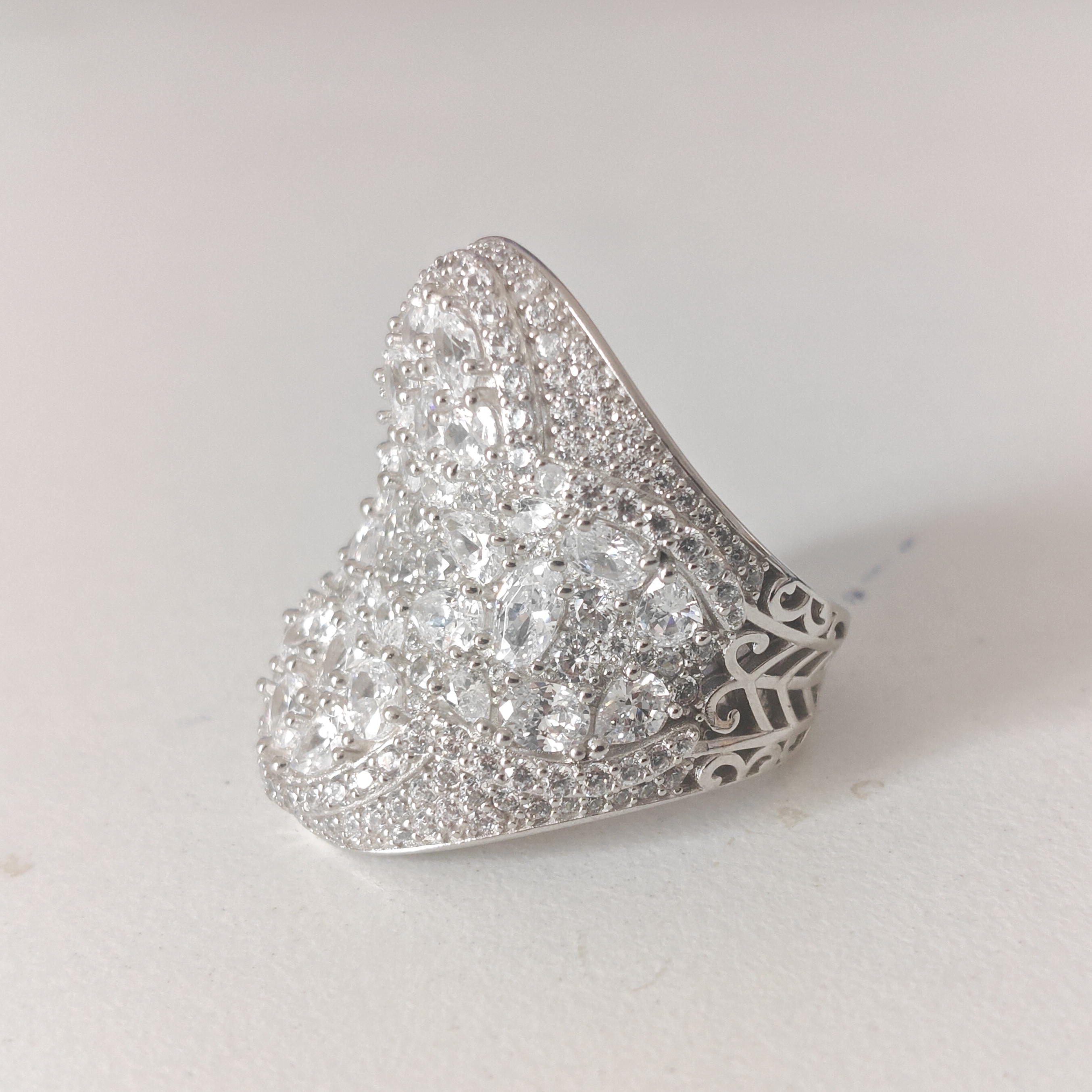 10ctw Round Cut White Sapphires Pave Set Handmade Sterling Silver Ring