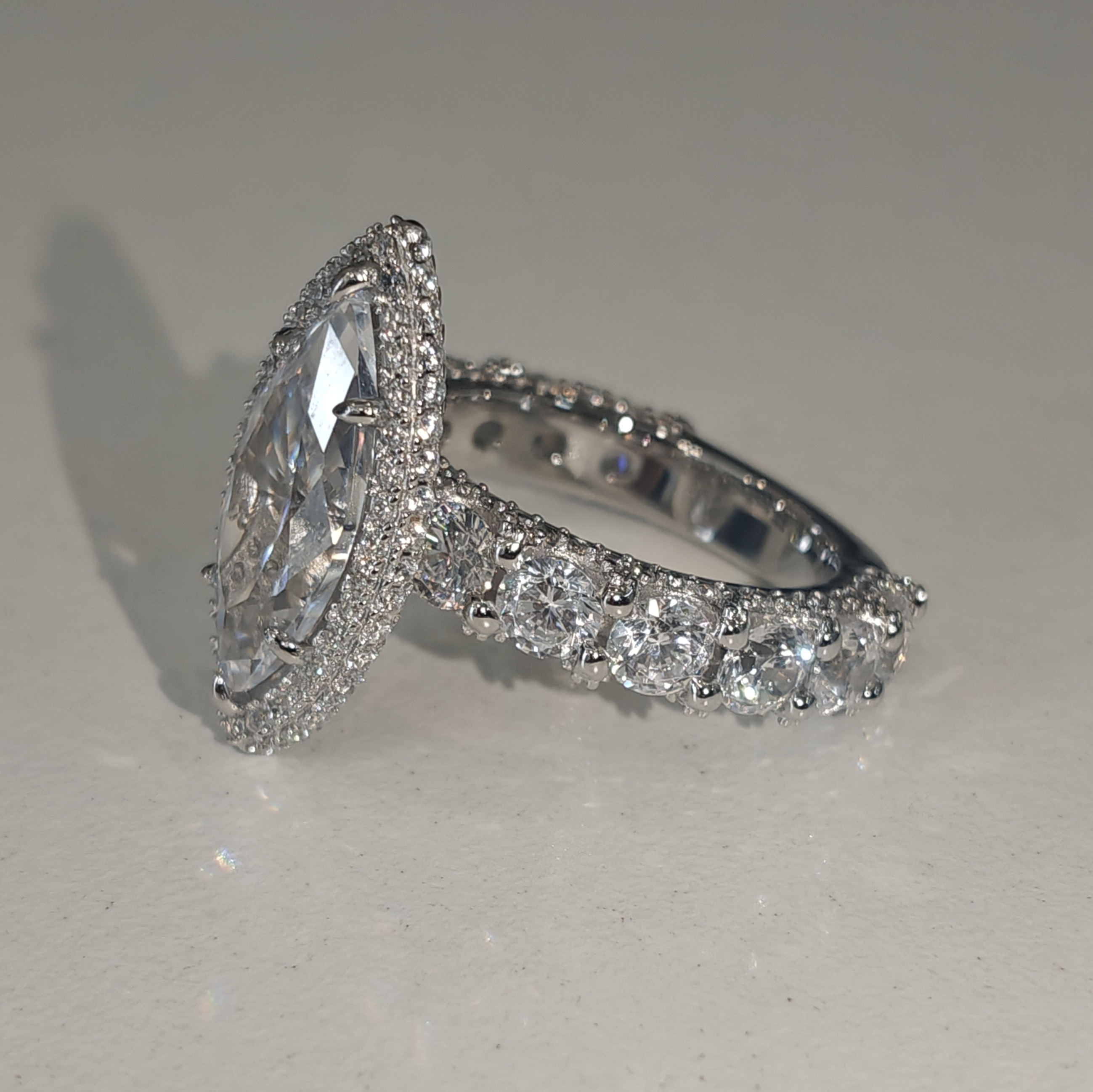 5ct Marquise Cut Ring Oval MicroPave Eternity Band