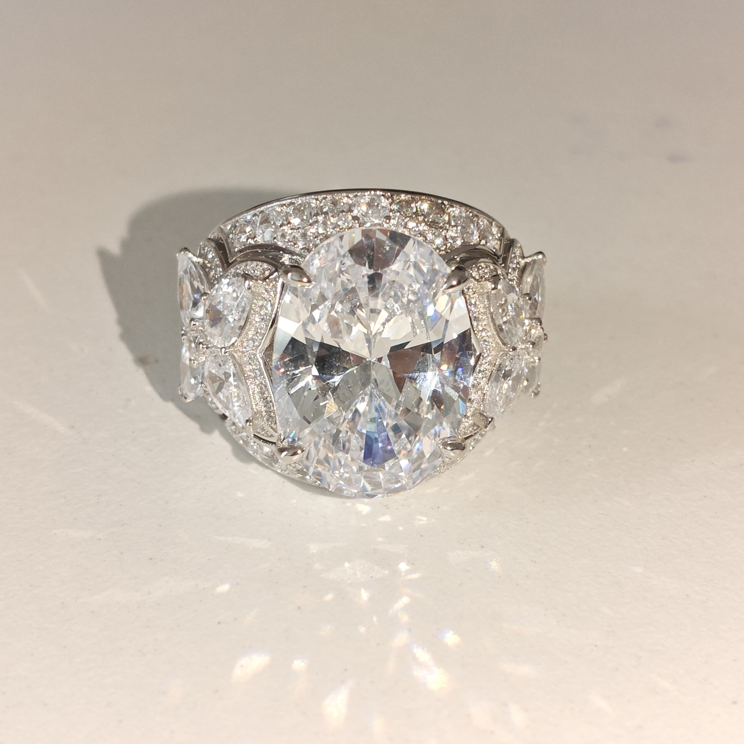 12ct Oval Cut White Diamond Paved Vintage Engagement Ring