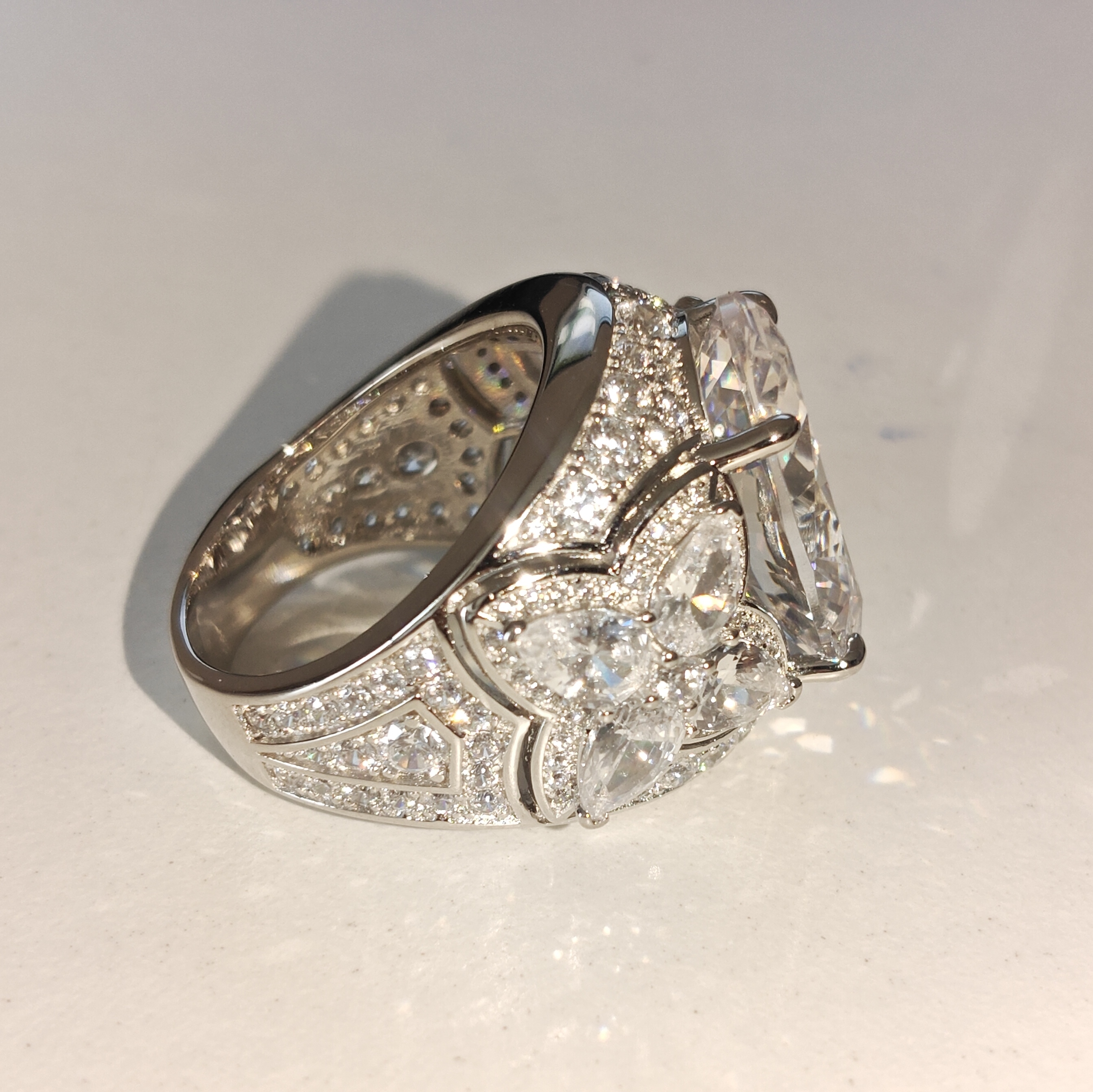 12ct Oval Cut White Diamond Paved Vintage Engagement Ring