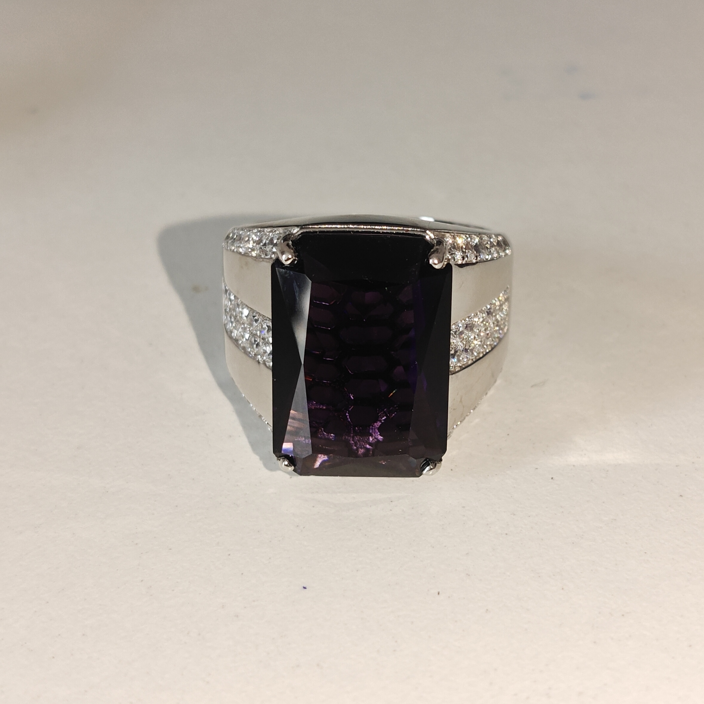 15ct Cushion Cut Amethyst Wide Handmade Men's Ring