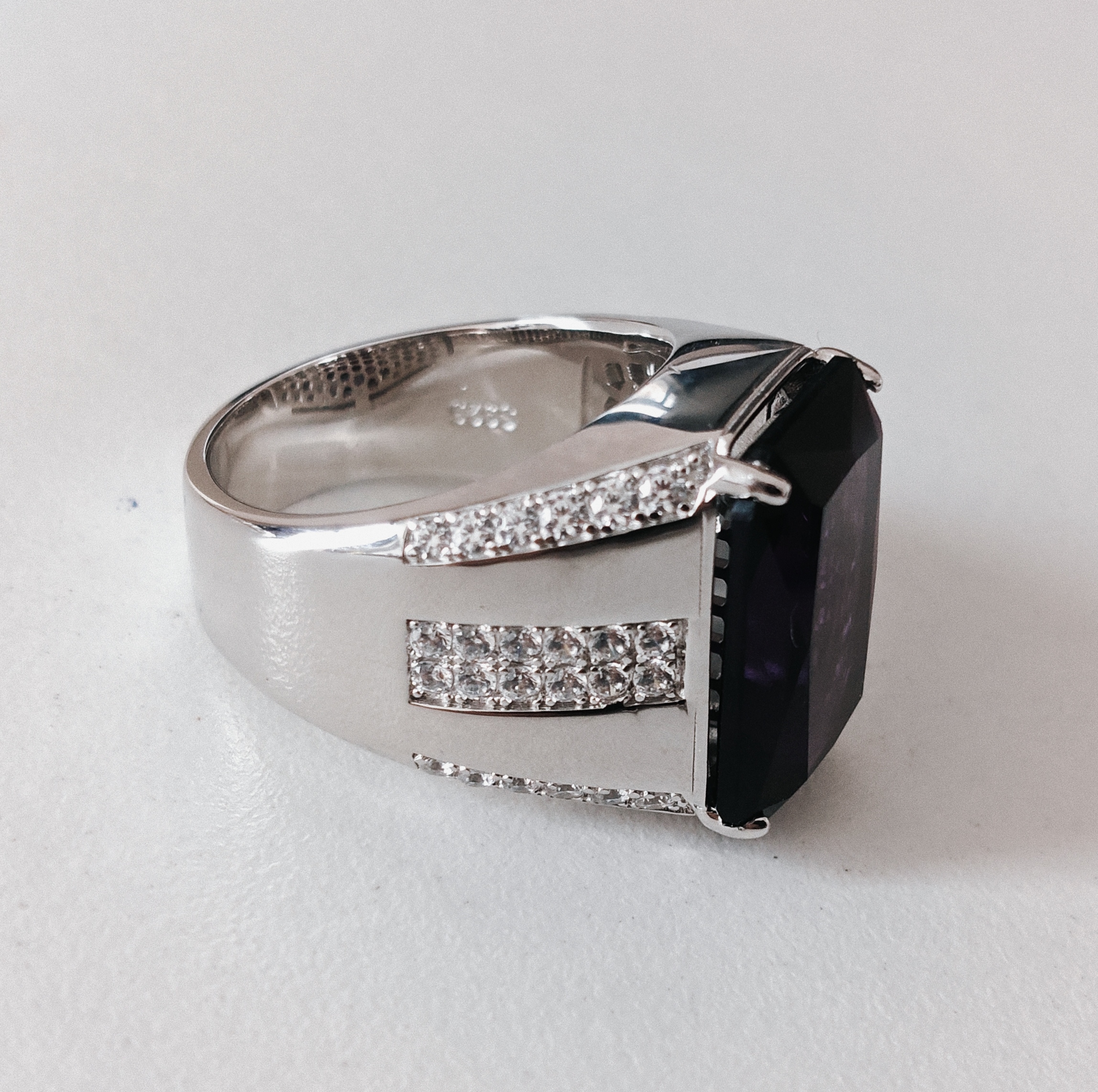 15ct Cushion Cut Amethyst Wide Handmade Men's Ring