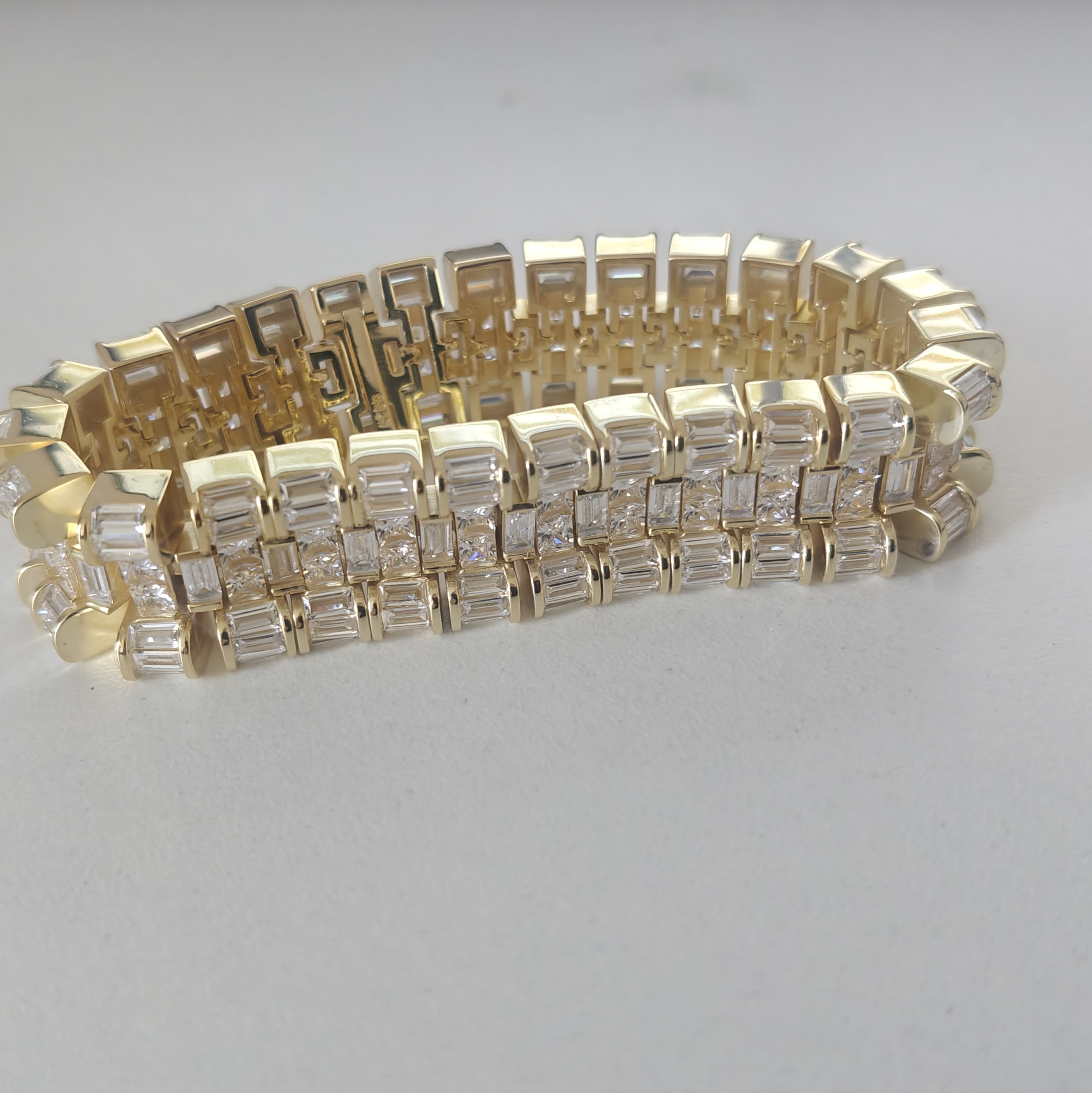Baguette Cut White Sapphire Handmade Men's Bracelet