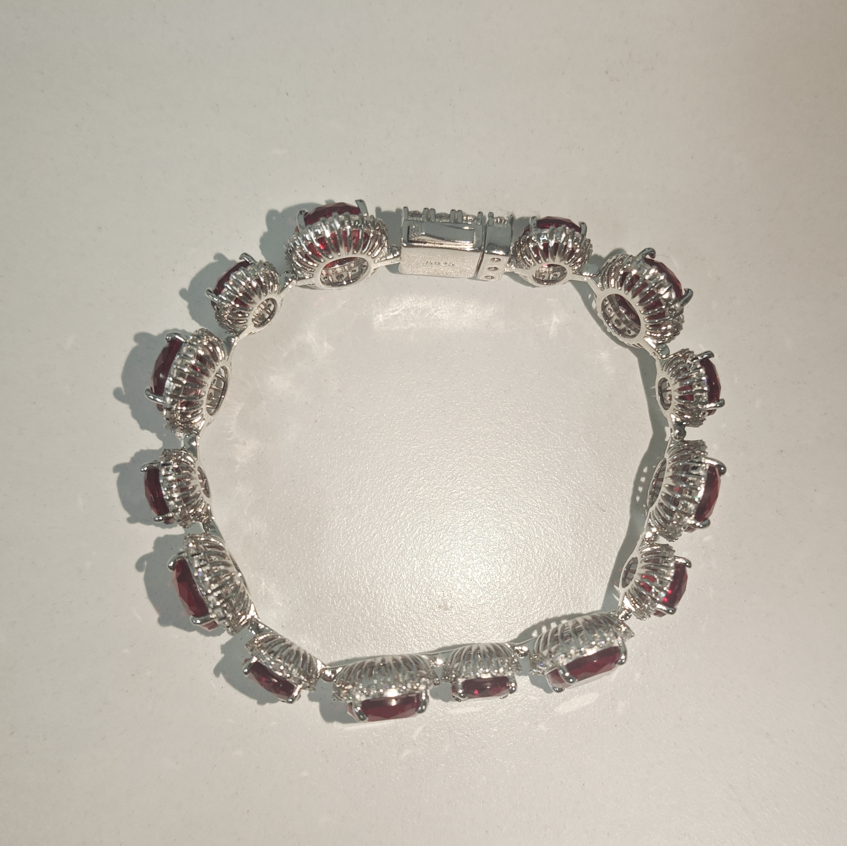 Oval Cut Ruby With White Sapphires Halo Handmade Bracelet