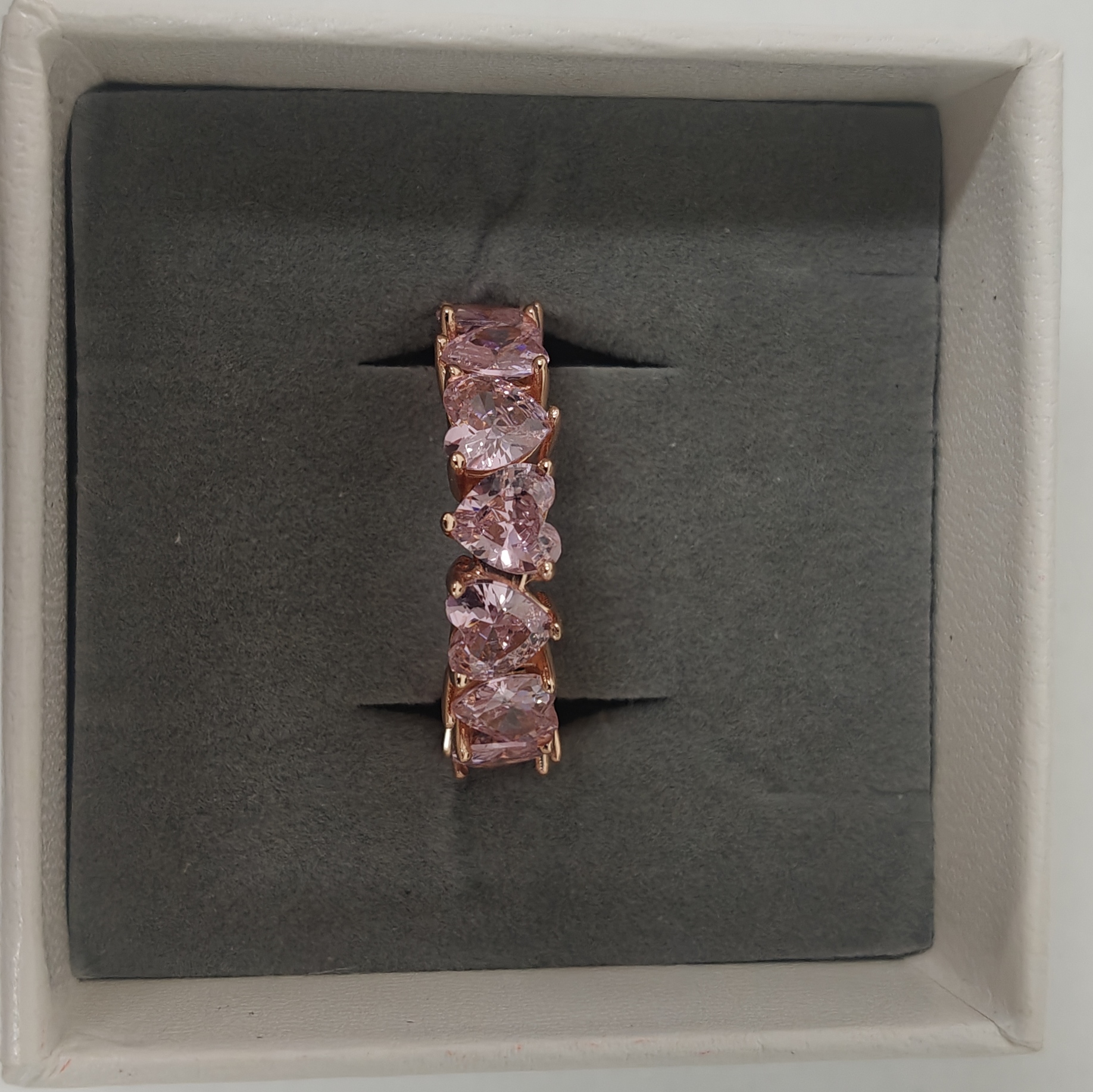 7.35ctw Love Heart Design Pink Stone Eternity Ring