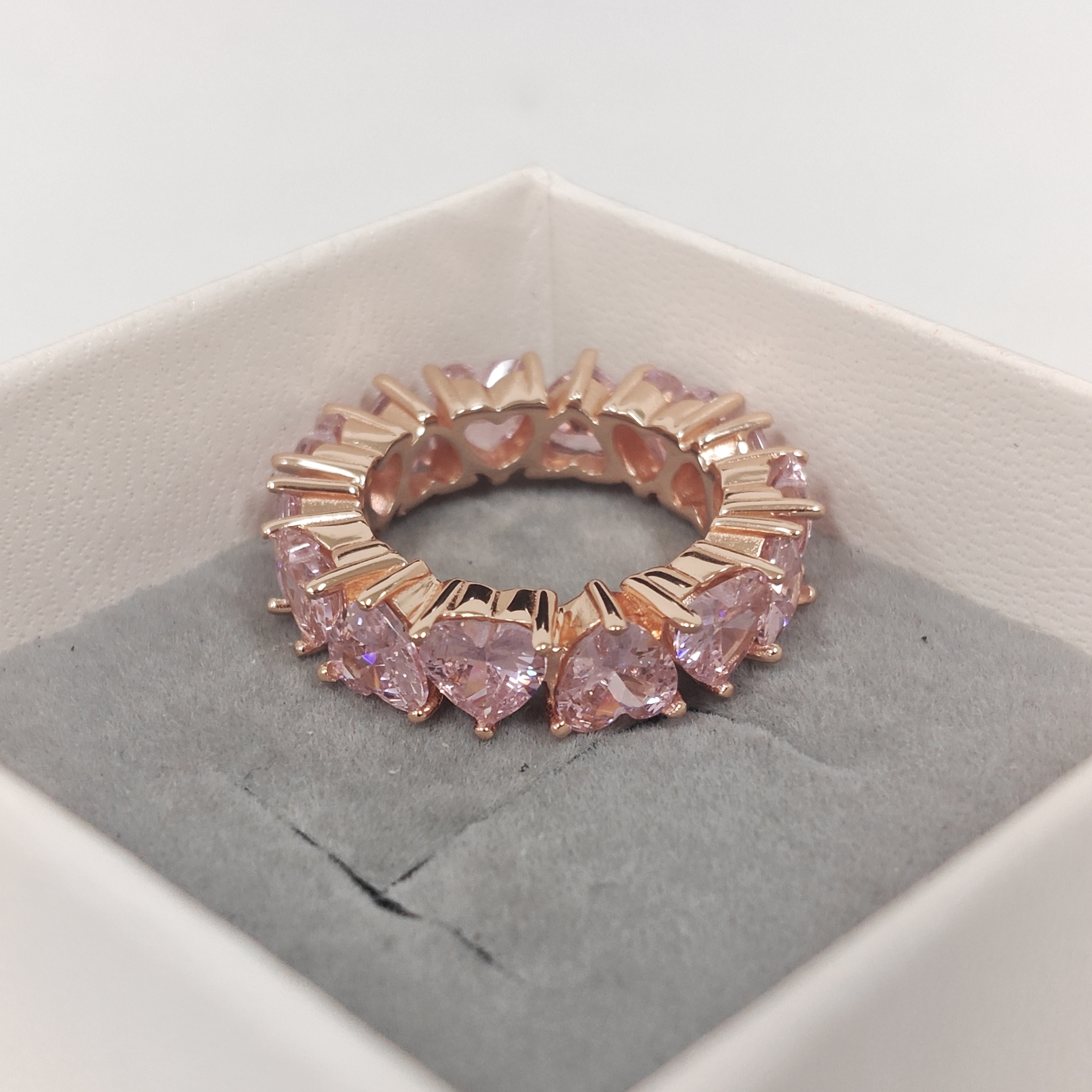 7.35ctw Love Heart Design Pink Stone Eternity Ring