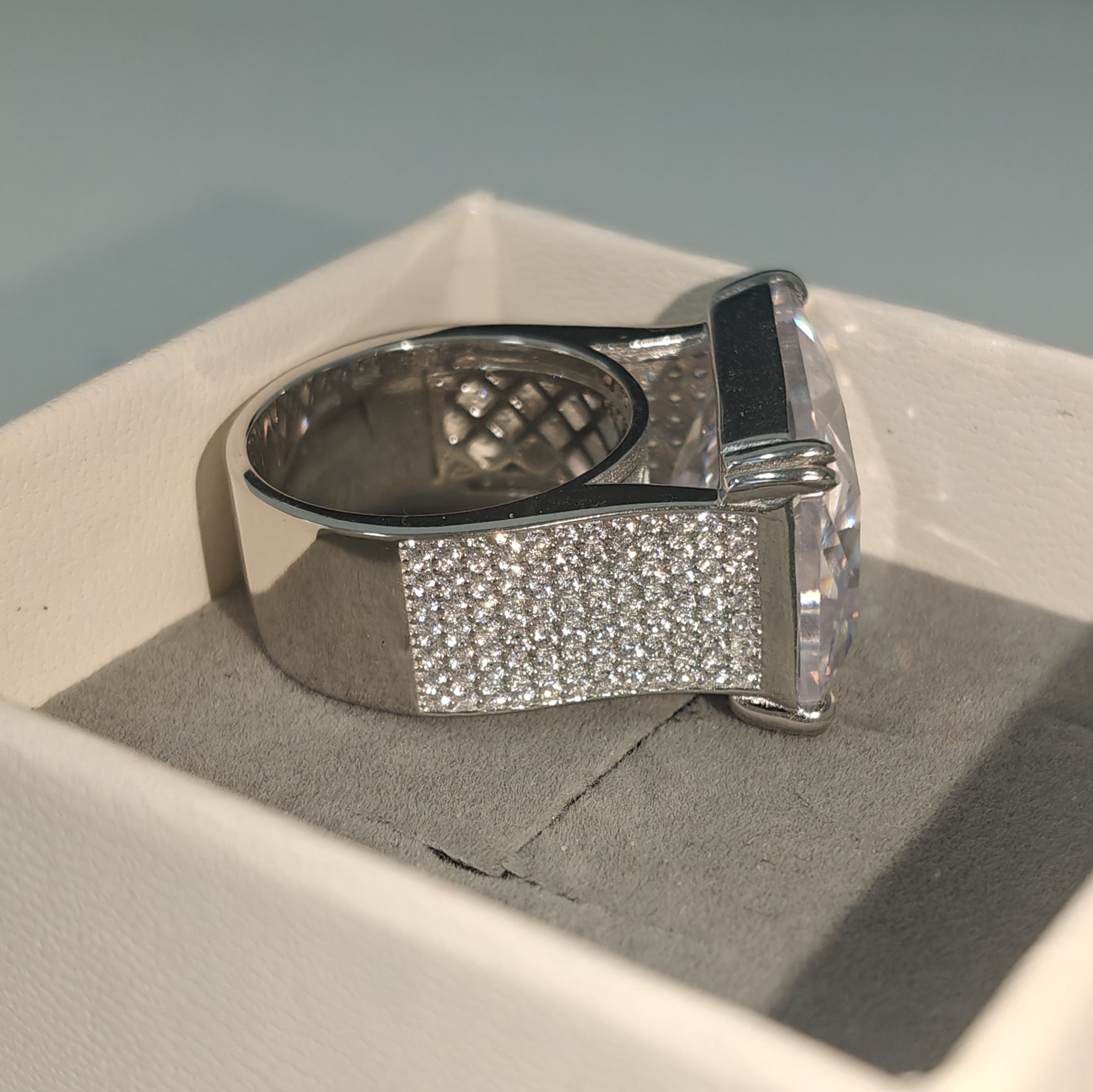 7ct Emerald Cut White Stone Ring for Men