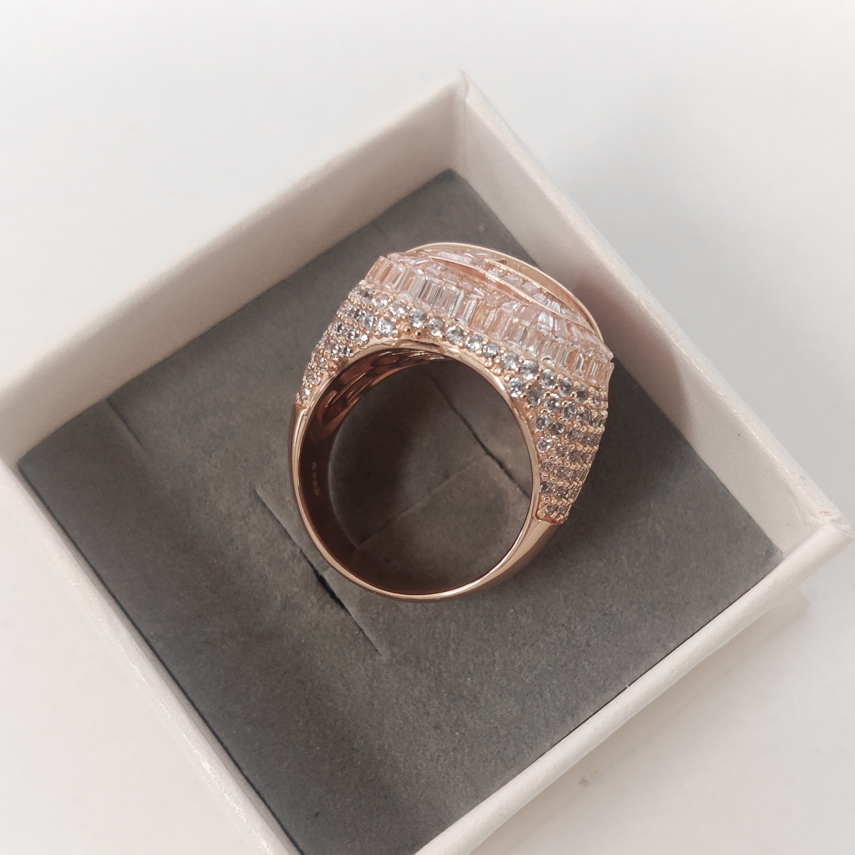 15ctw Emerald Cut White Sapphire ￡ Handmade Rose Gold Men's Ring