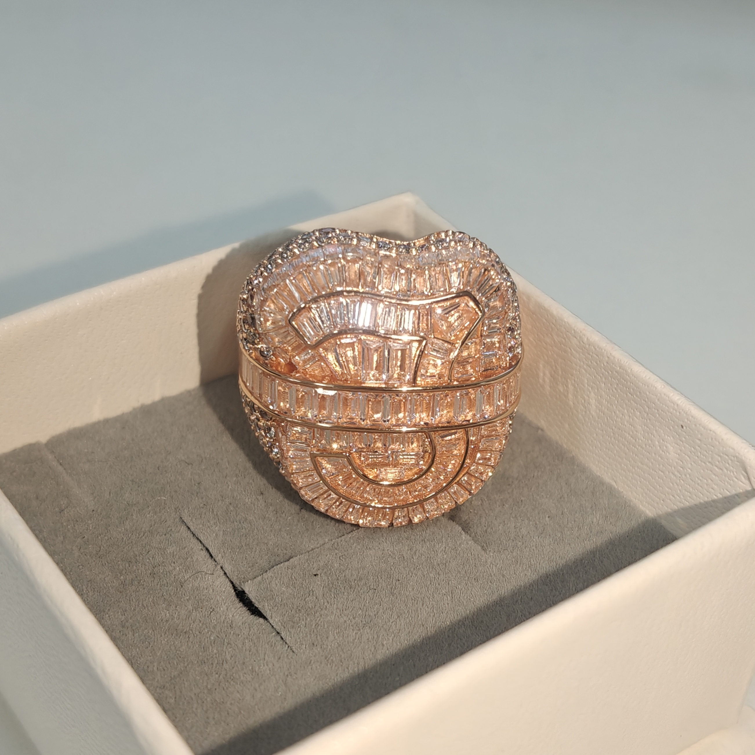 15ctw Emerald Cut White Sapphire ￡ Handmade Rose Gold Men's Ring