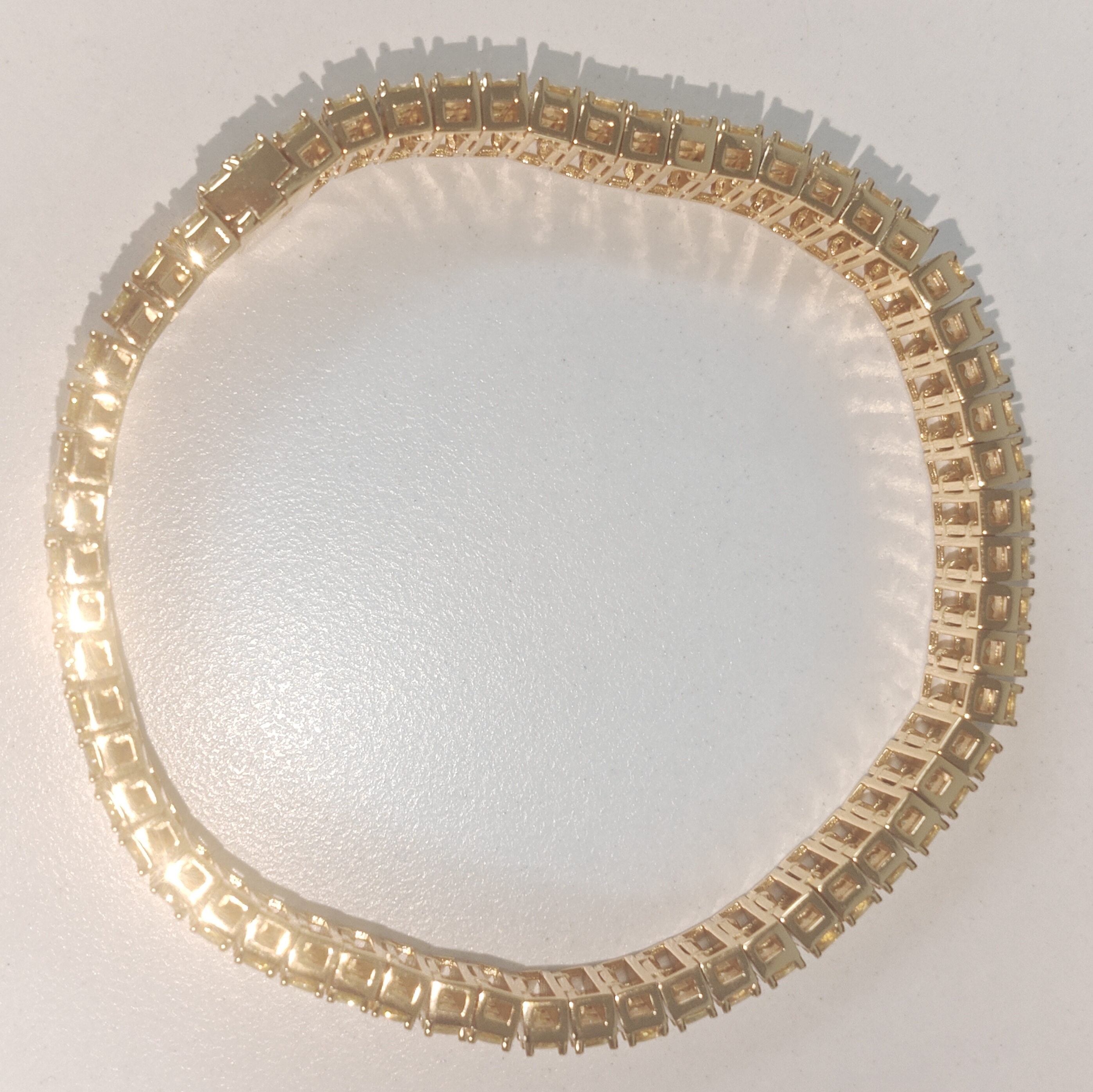 33ctw Princess Cut Yellow Sapphire Handmade 3 Rows Yellow Gold Bracelet