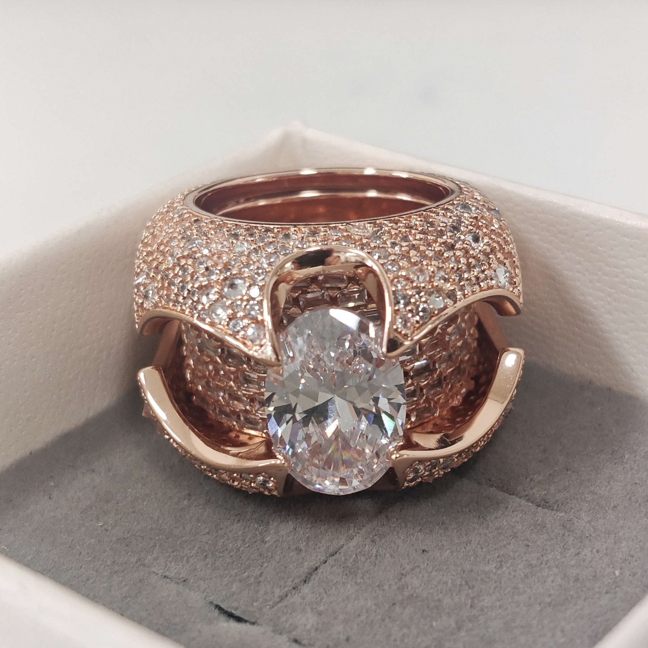 7ct Pave Set  Oval Cut White Stone Ring in Hip Hop Style