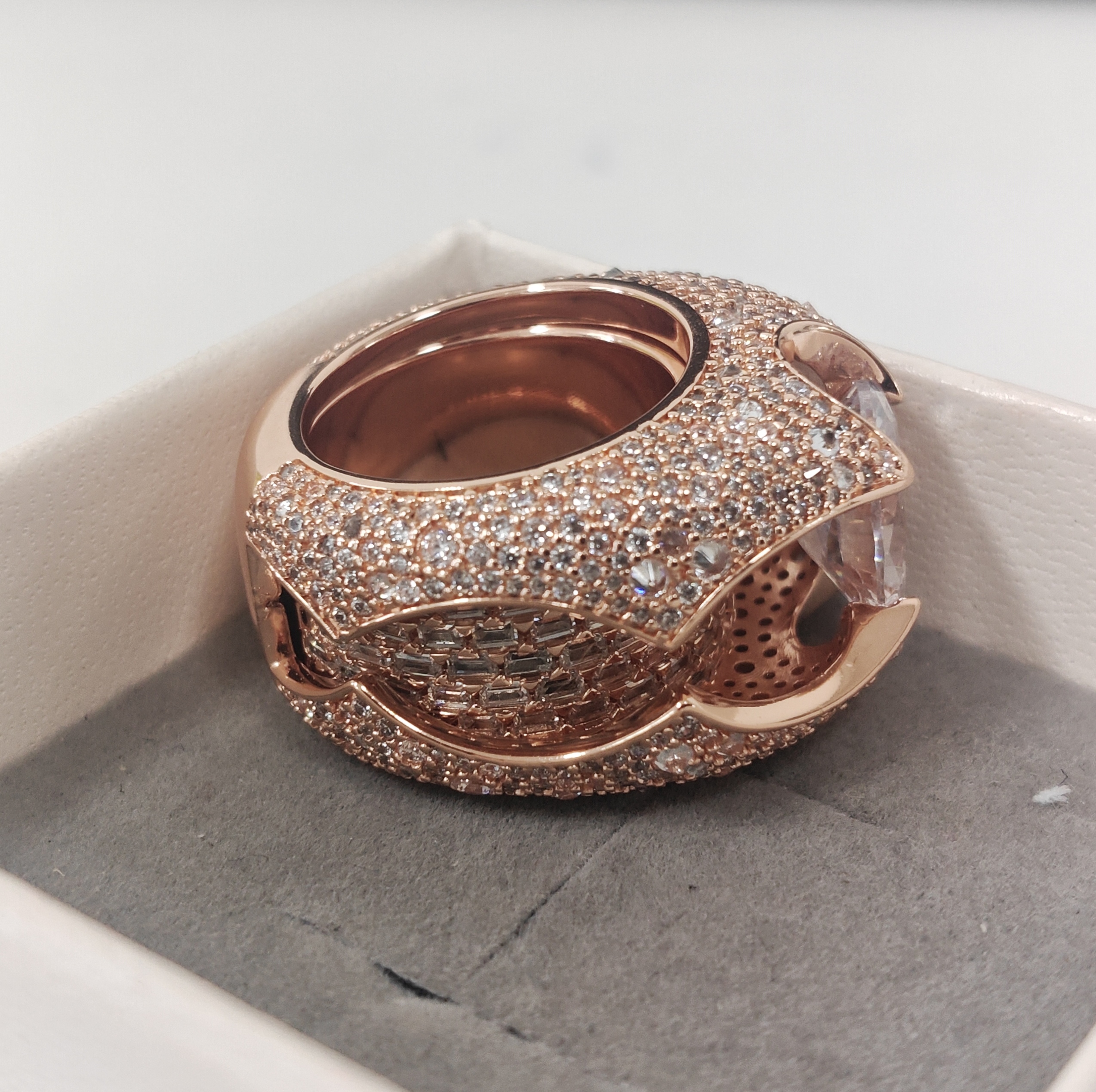 7ct Pave Set  Oval Cut White Stone Ring in Hip Hop Style