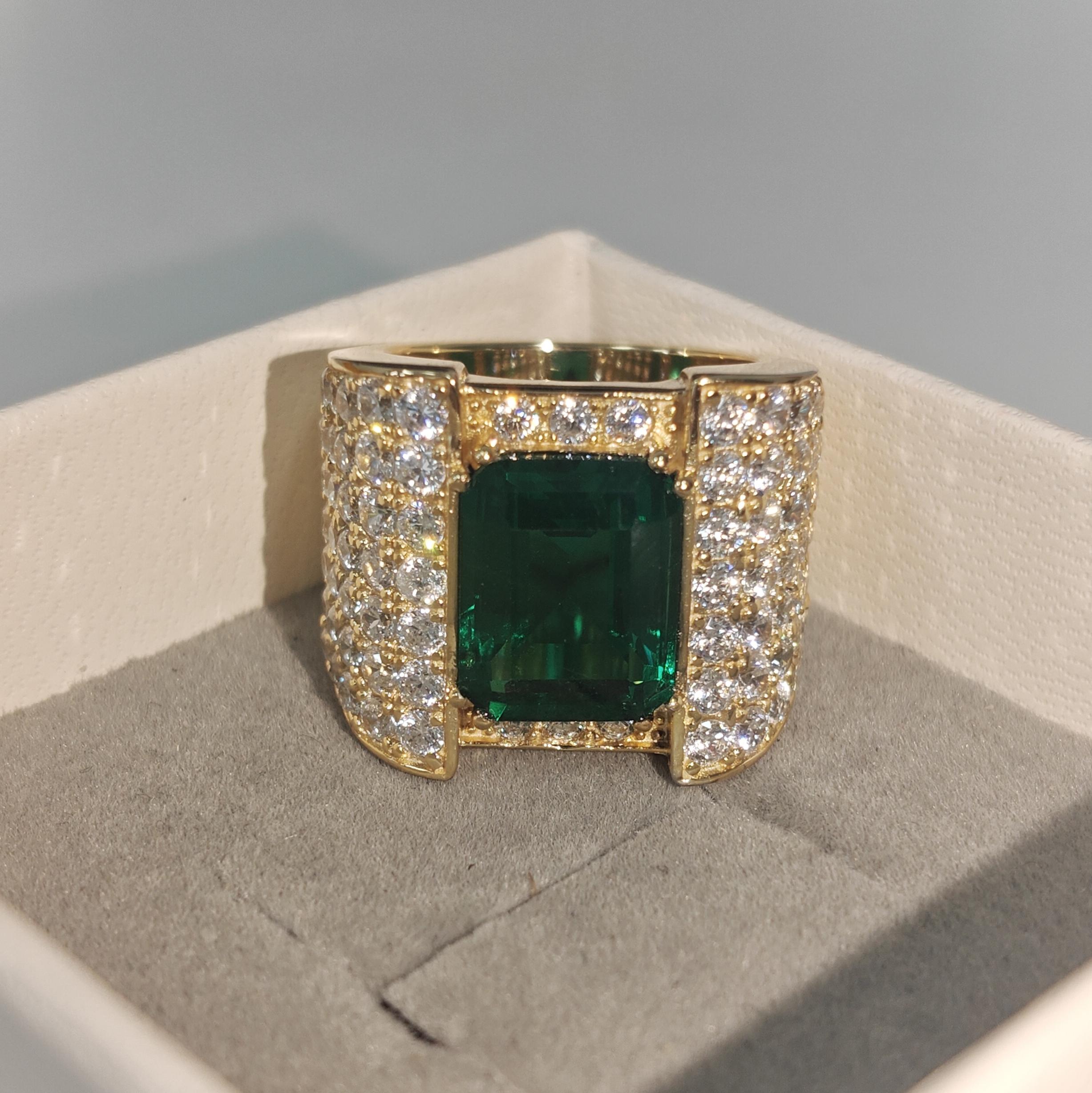 Pave Set 4ct Emerald Ring for Men