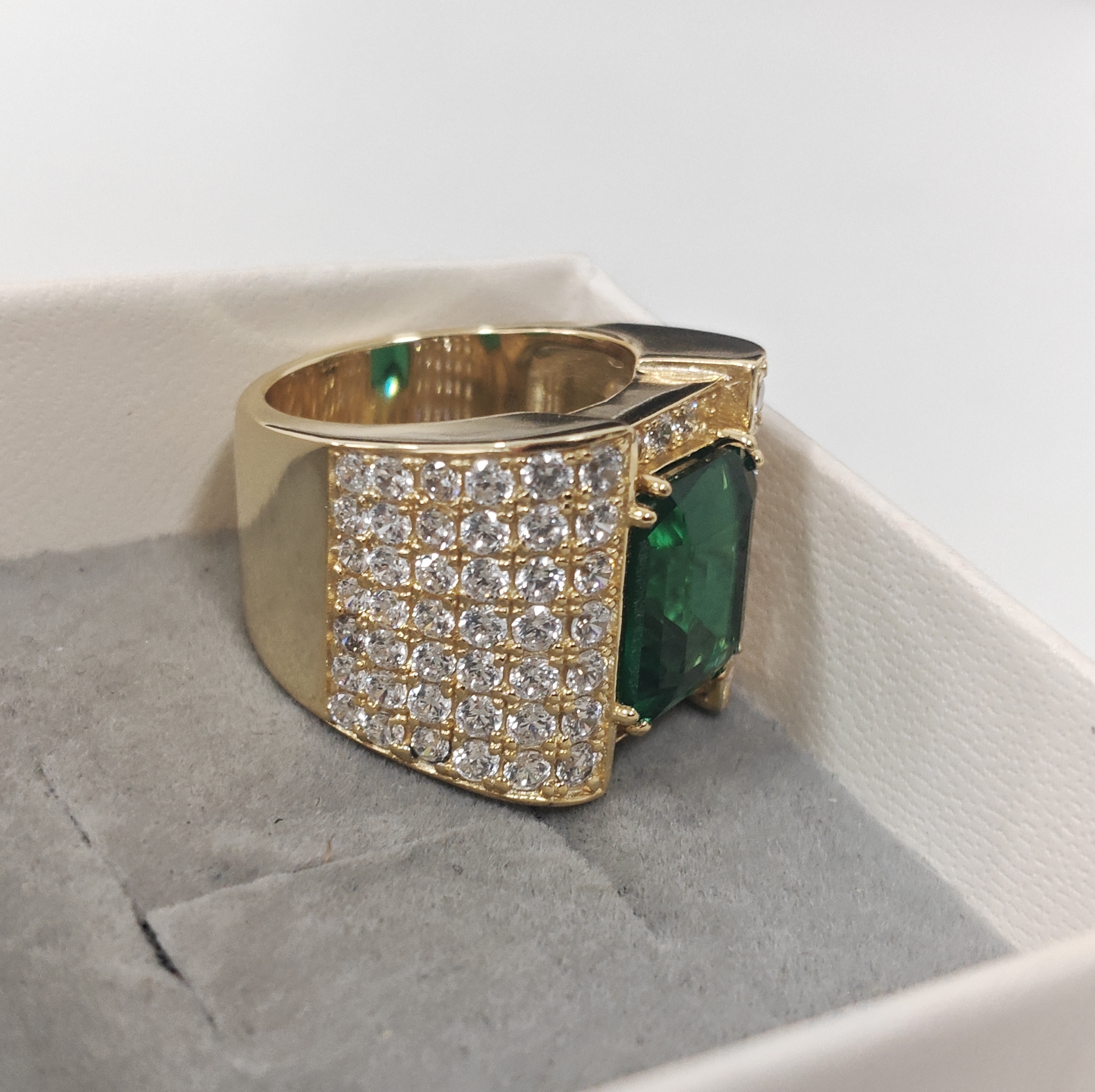Pave Set 4ct Emerald Ring for Men