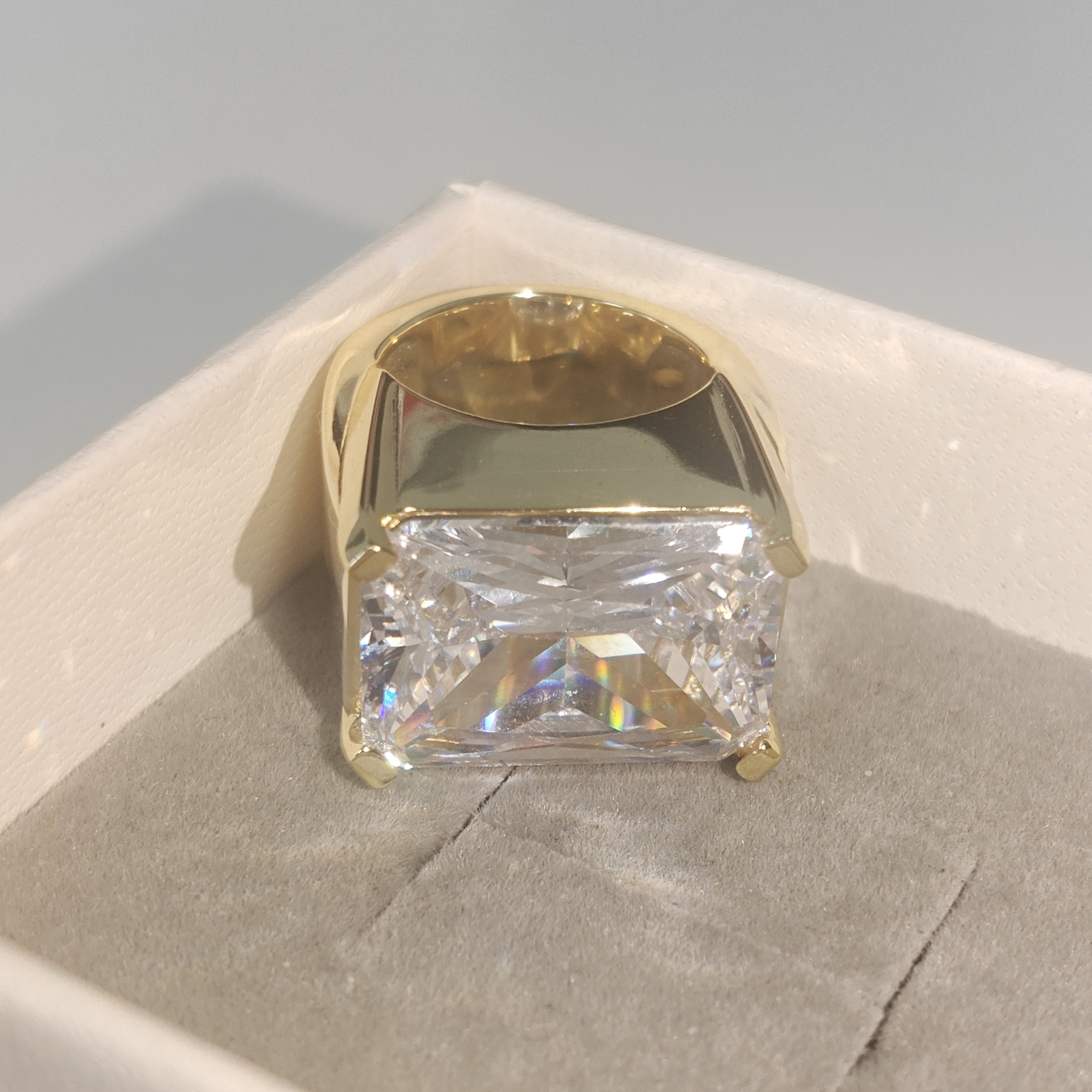 12ct Radiant Cut White Sapphire Handmade Sterling Silver Men's Ring