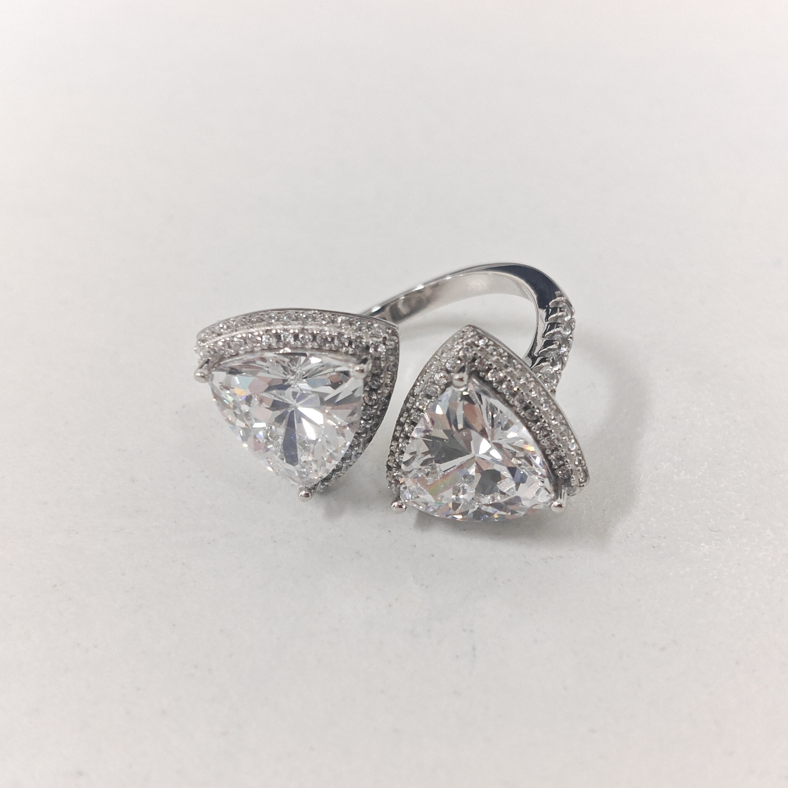 Trillion Cut Toi et Moi  Design White Stone Ring