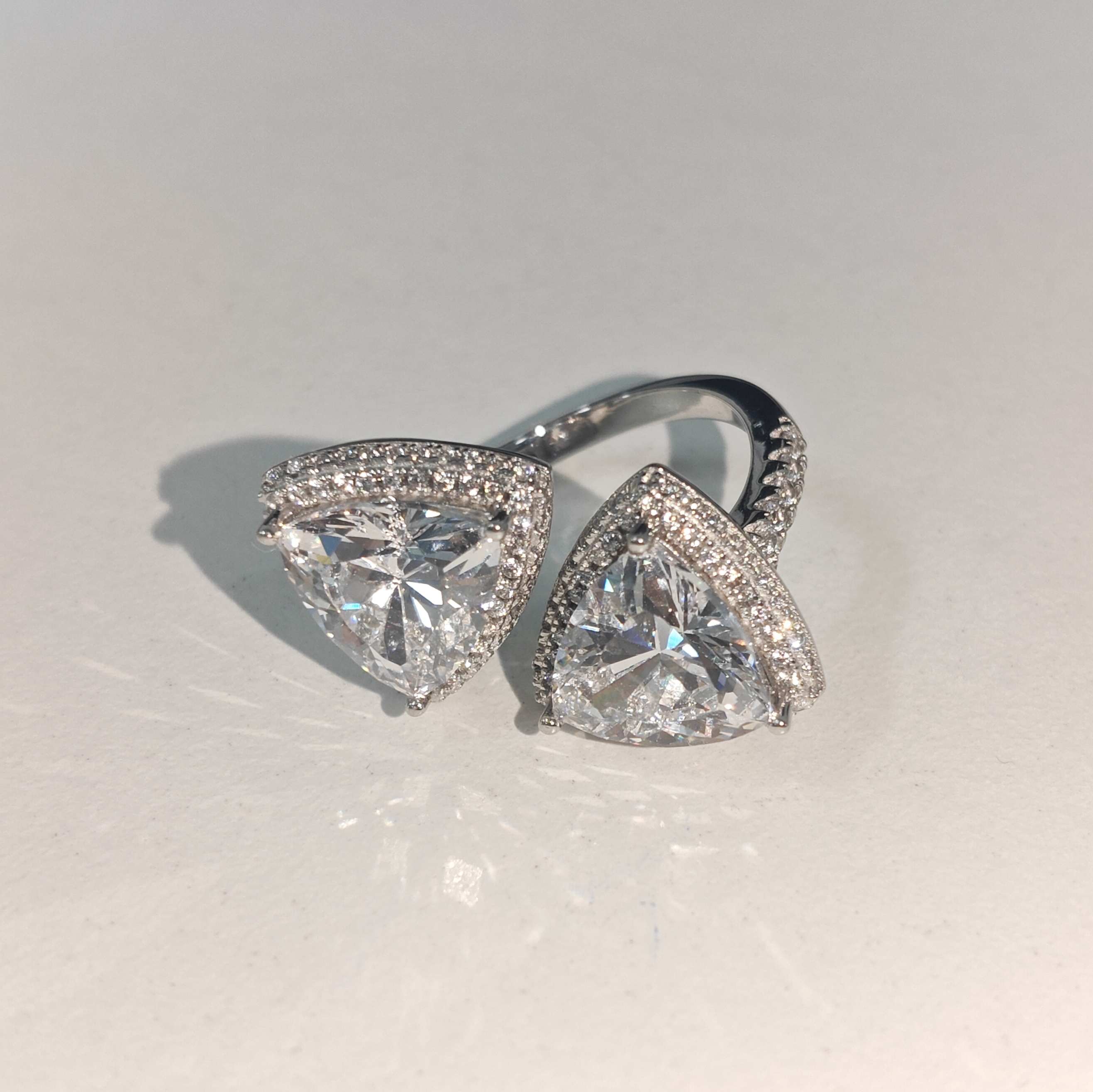 Trillion Cut Toi et Moi  Design White Stone Ring