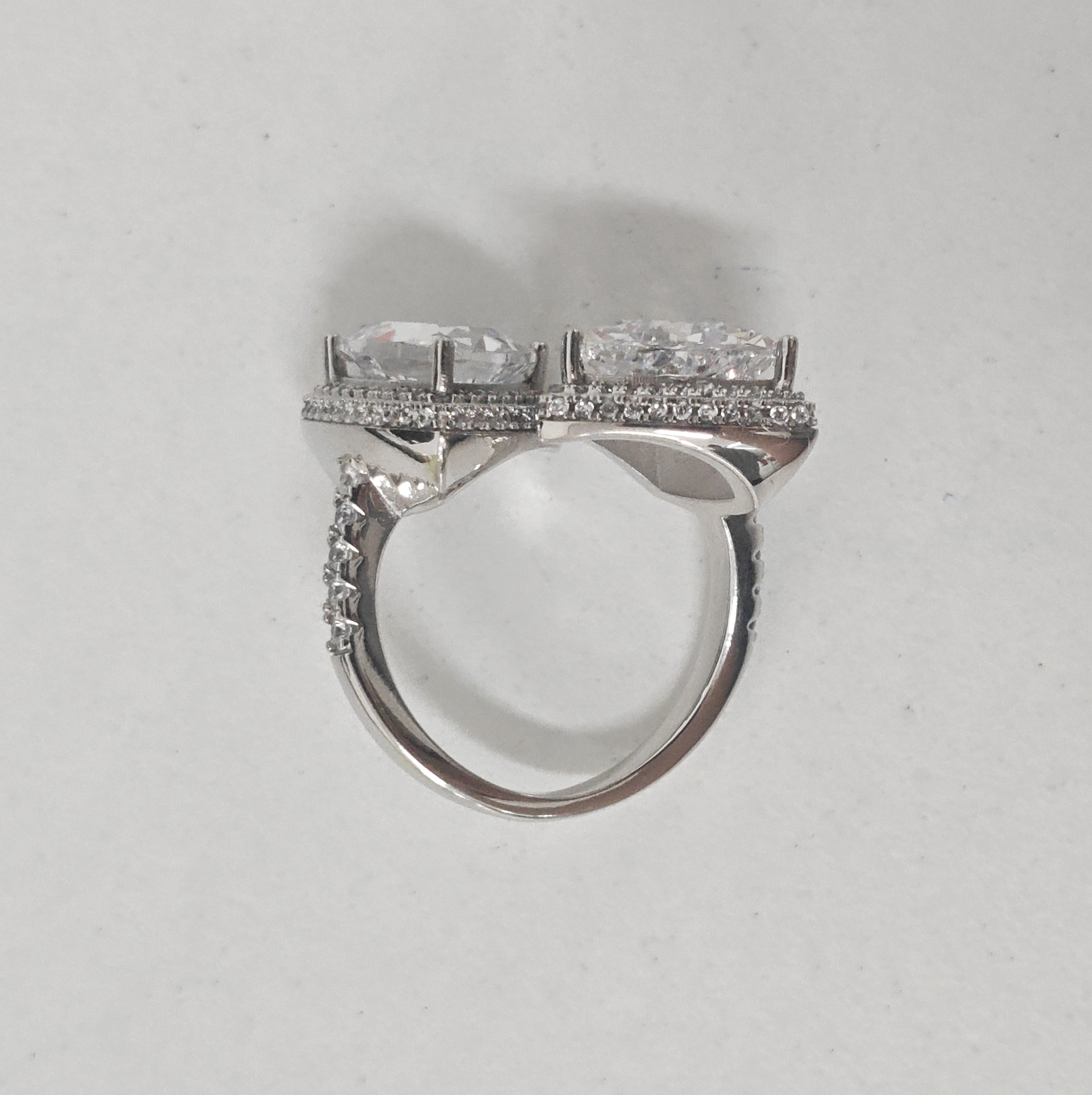 Trillion Cut Toi et Moi  Design White Stone Ring
