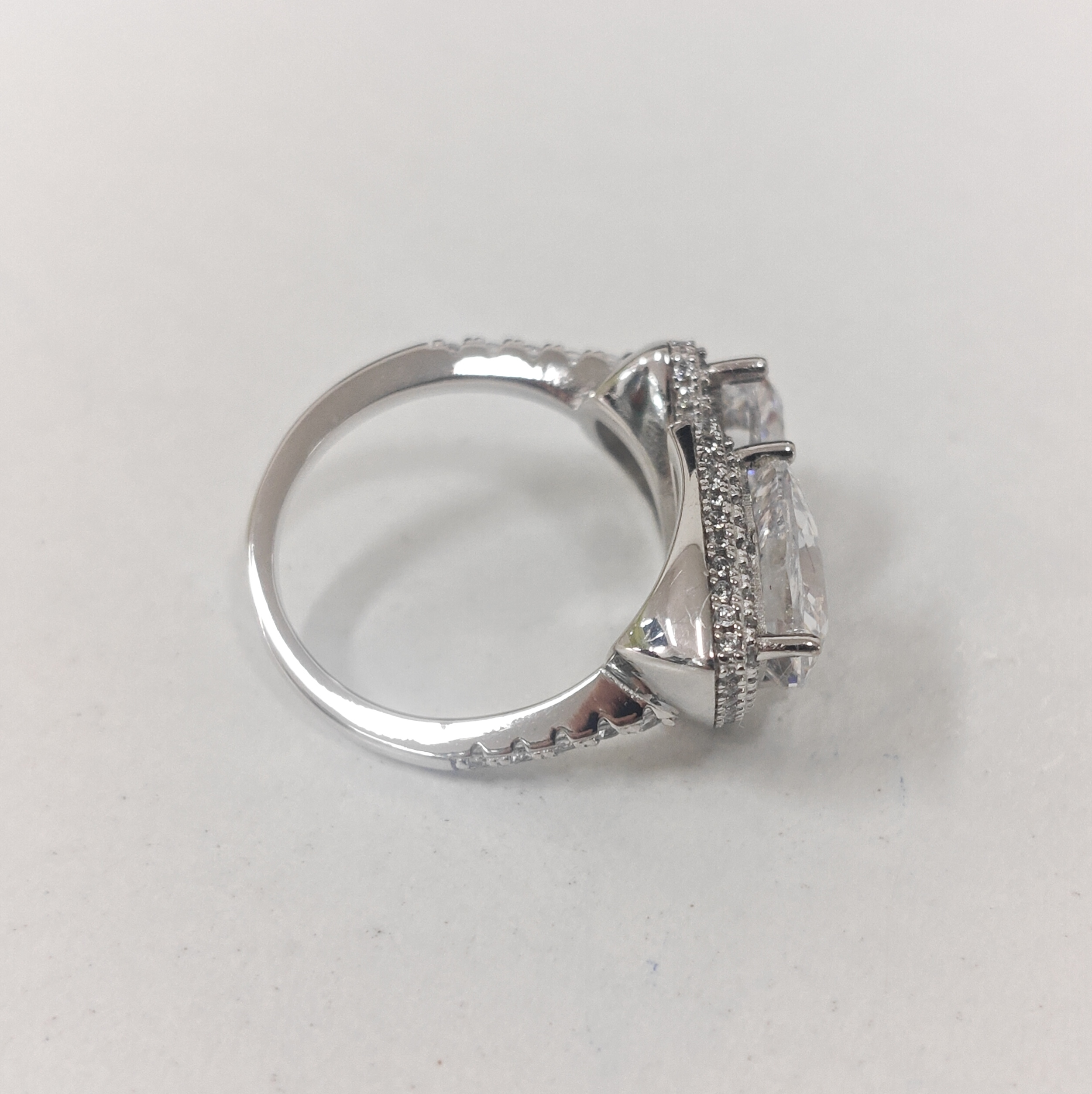 Trillion Cut Toi et Moi  Design White Stone Ring