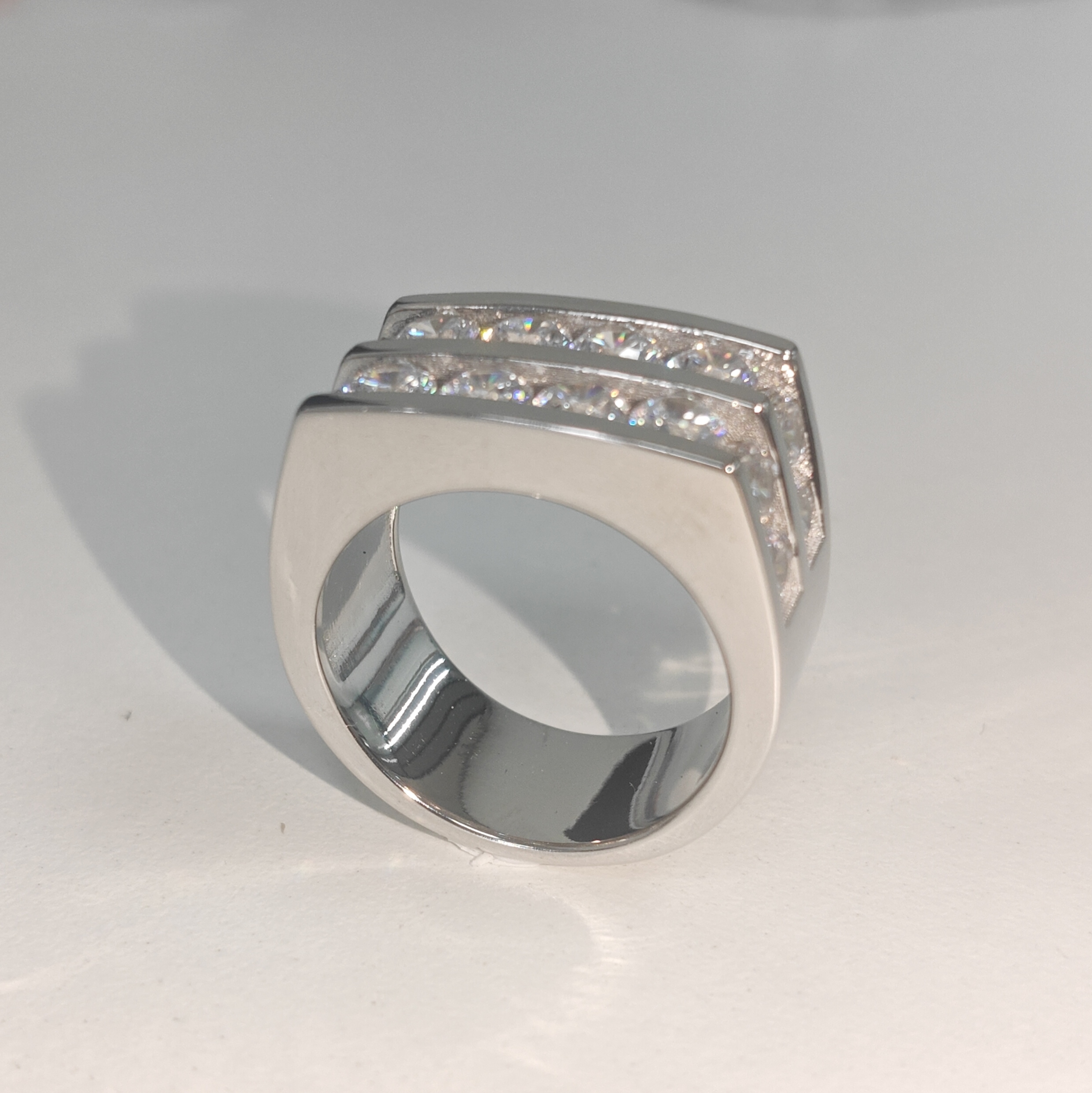 8ct Round Cut White Sapphire Handmade Sterling Silver Men's Ring