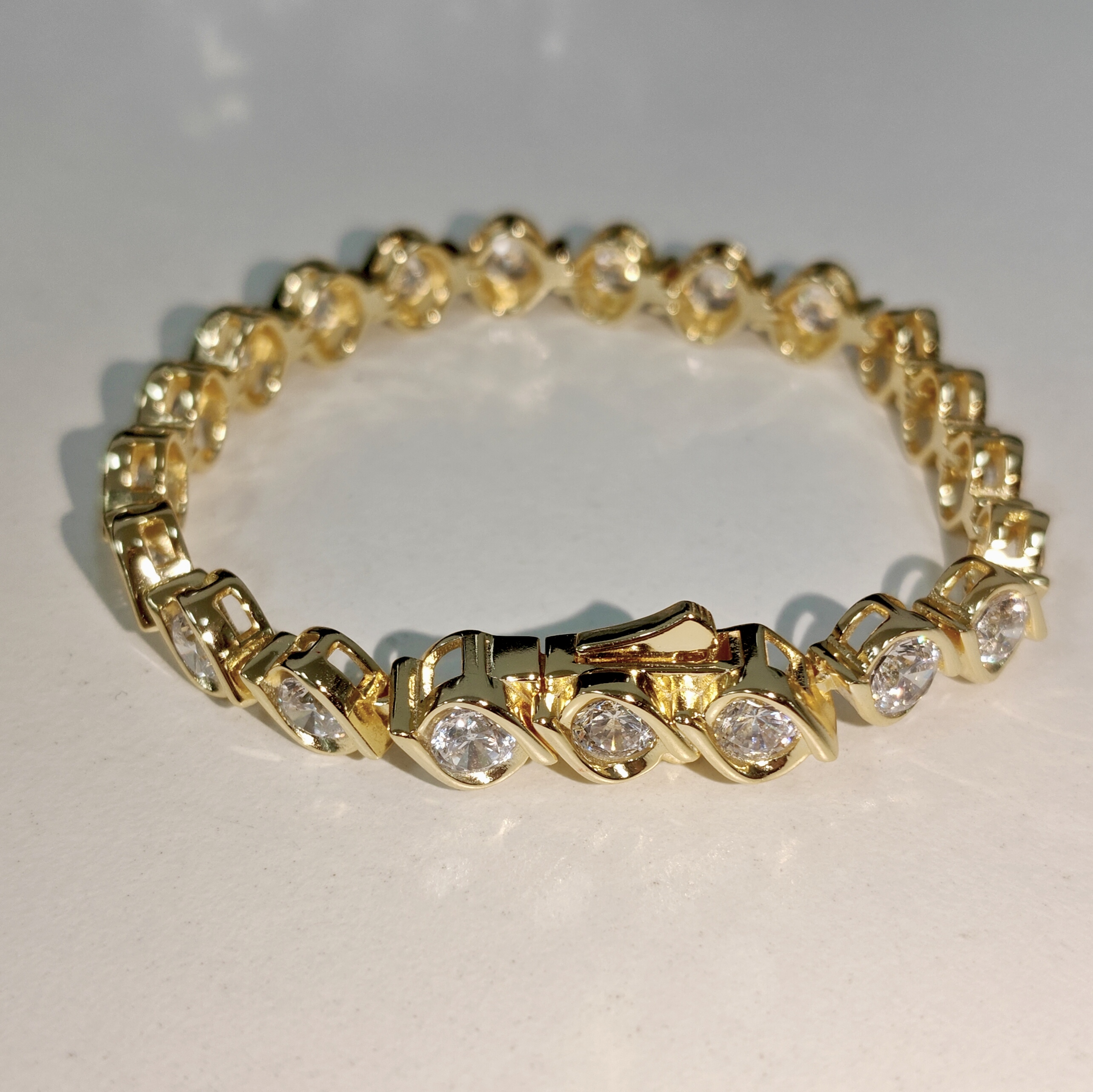 5ct Round-cut Sterling Silver Plated With Yellow Gold Luxury Handmade Bracelet