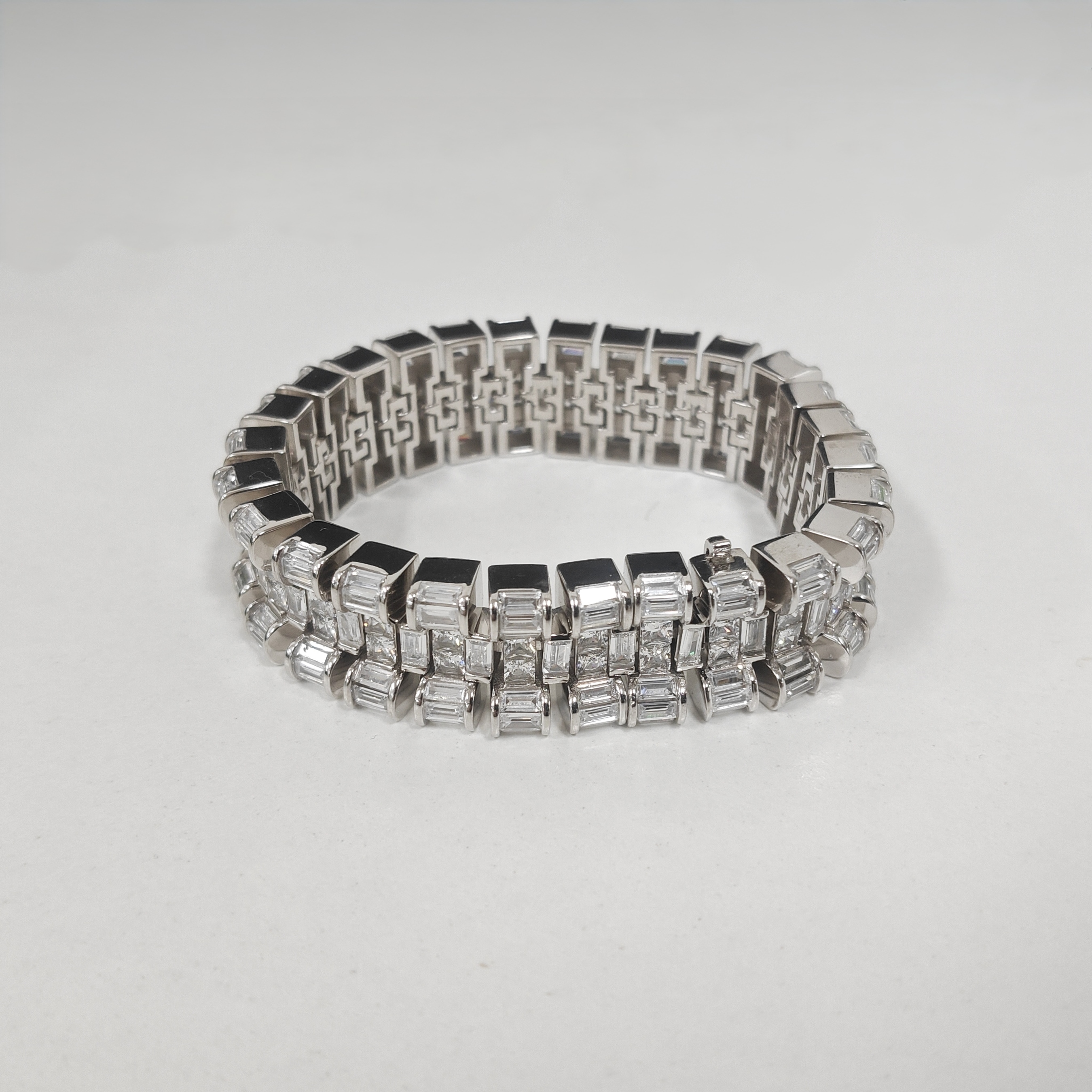 Baguette Cut White Sapphire Handmade Men's Bracelet