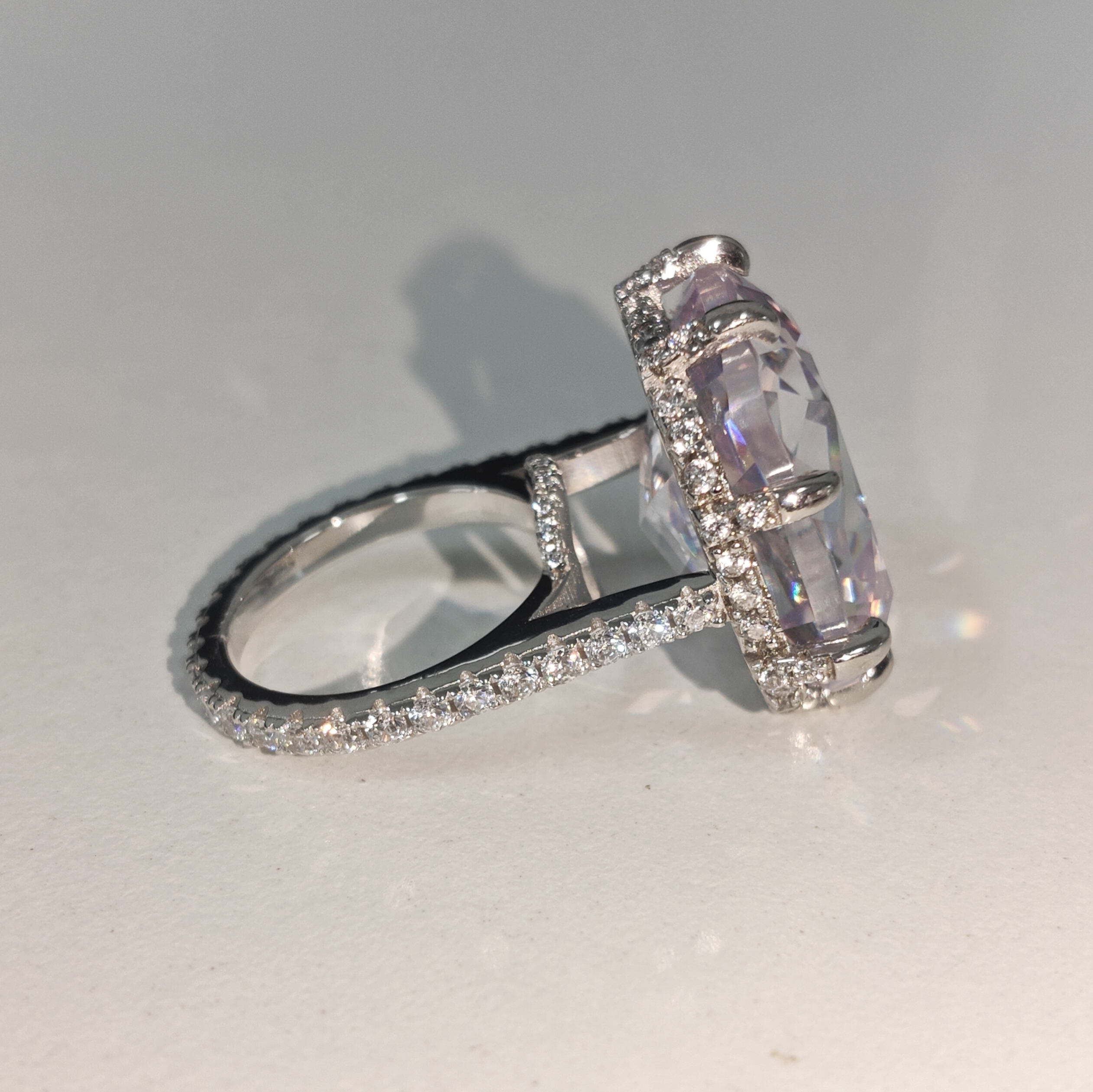 10ct Cushion Cut White Sapphire Pave Set Handmade Engagement Ring