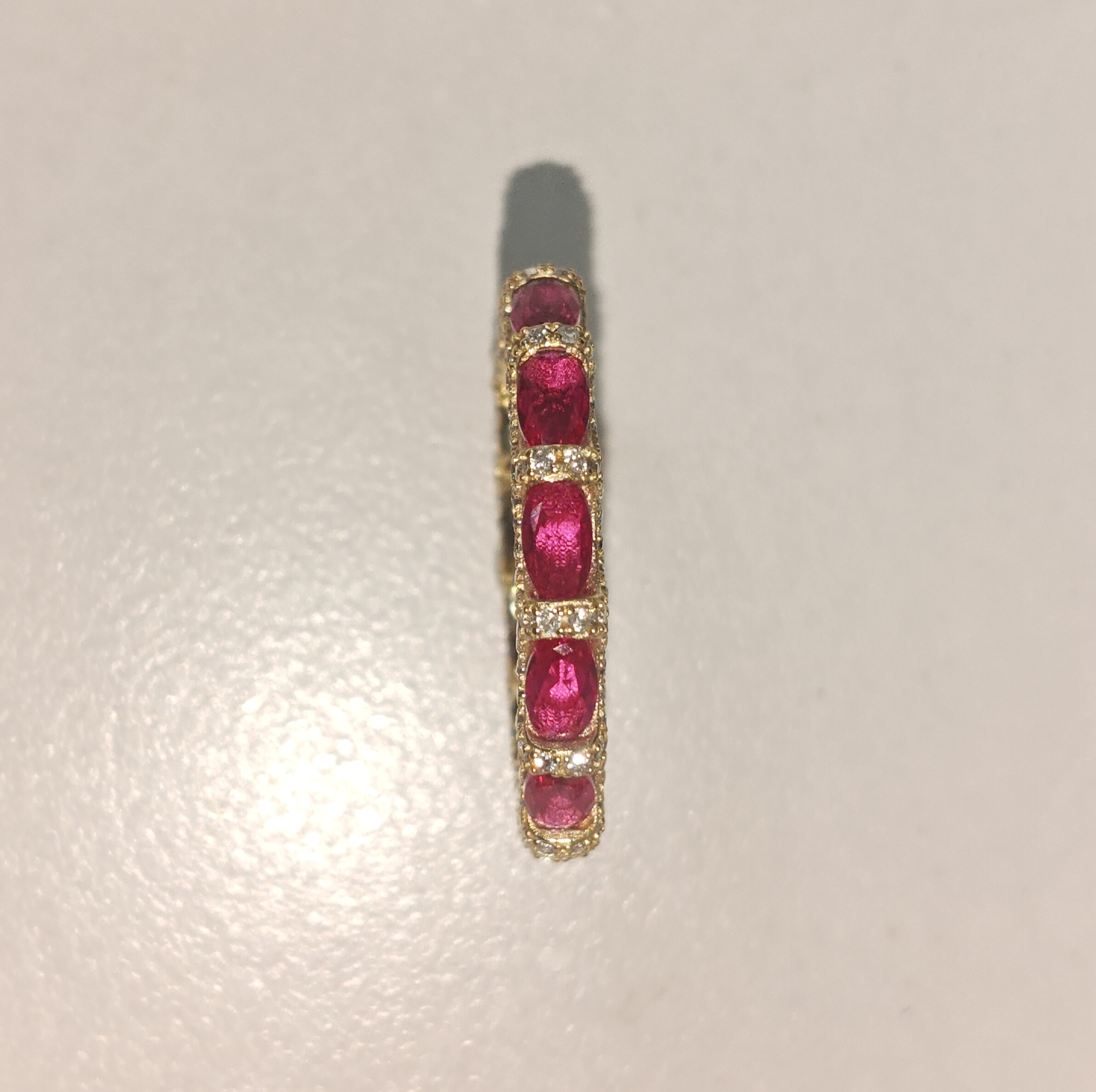 Art Deco Ruby&White Stone Oval Cut Silver Bridal Band