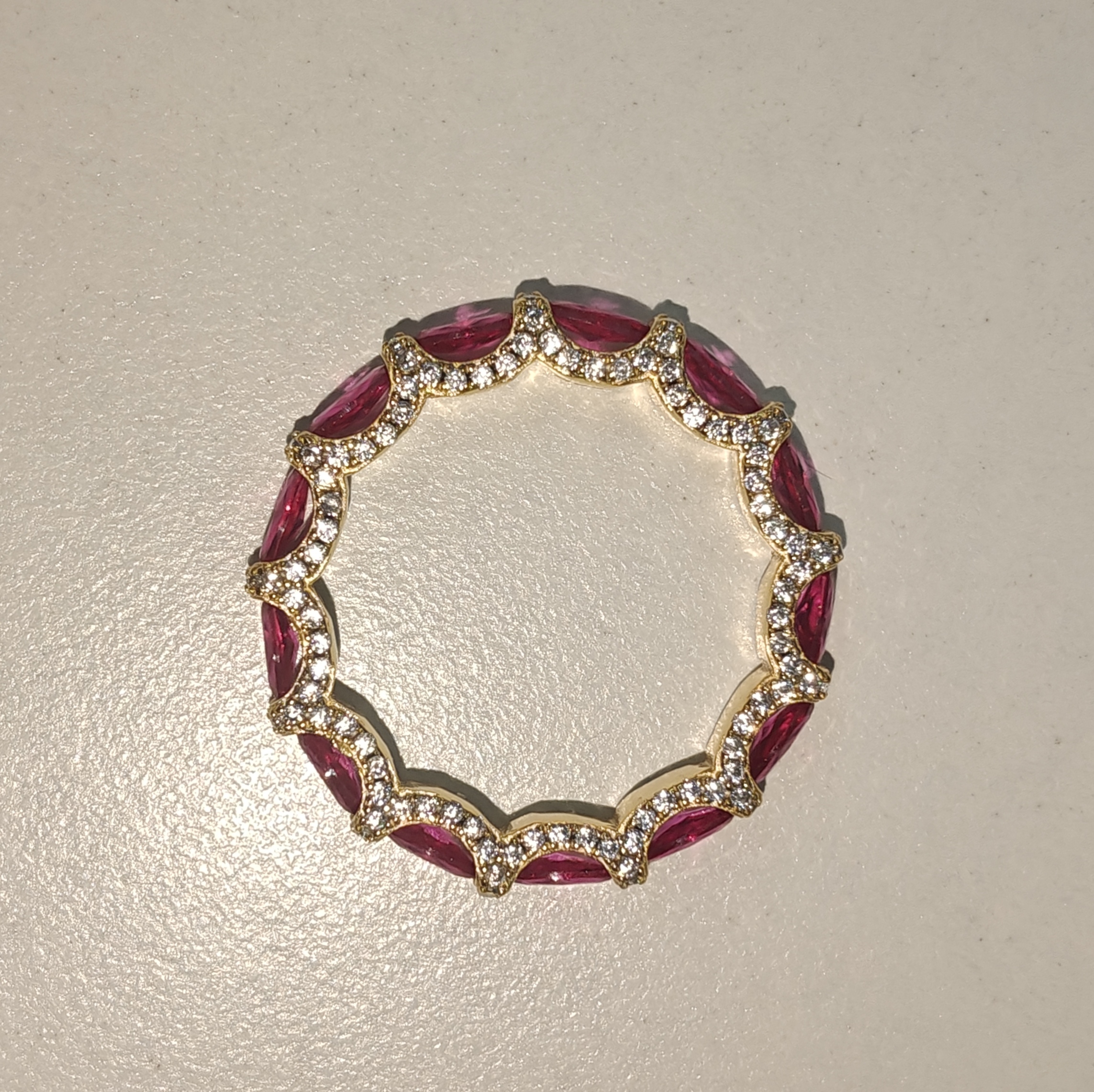 Art Deco Ruby&White Stone Oval Cut Silver Bridal Band