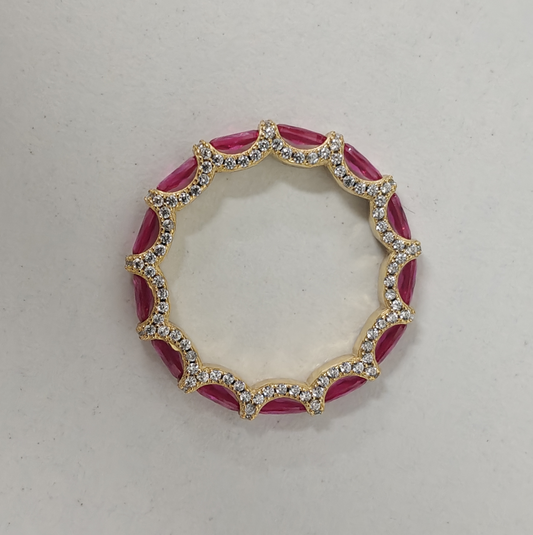 Art Deco Ruby&White Stone Oval Cut Silver Bridal Band