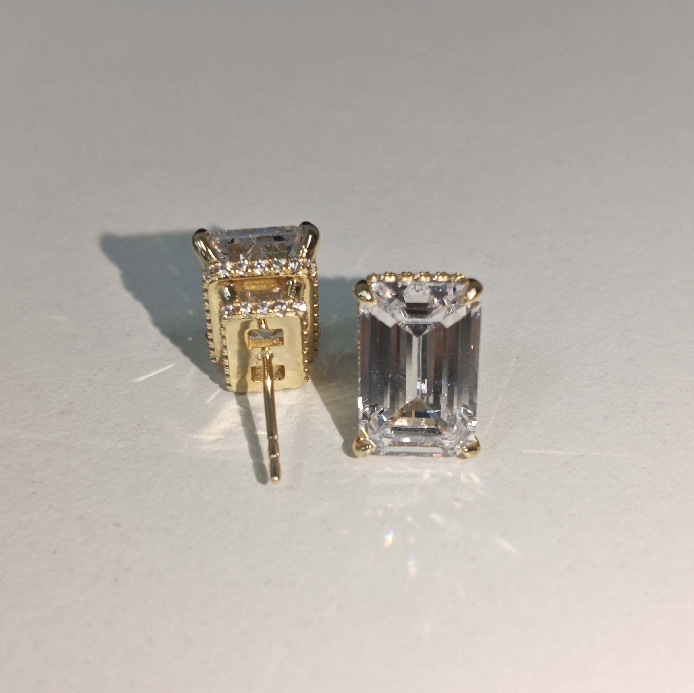 6ct Emerald Cut White Sapphire Halo Handmade Men's Stud