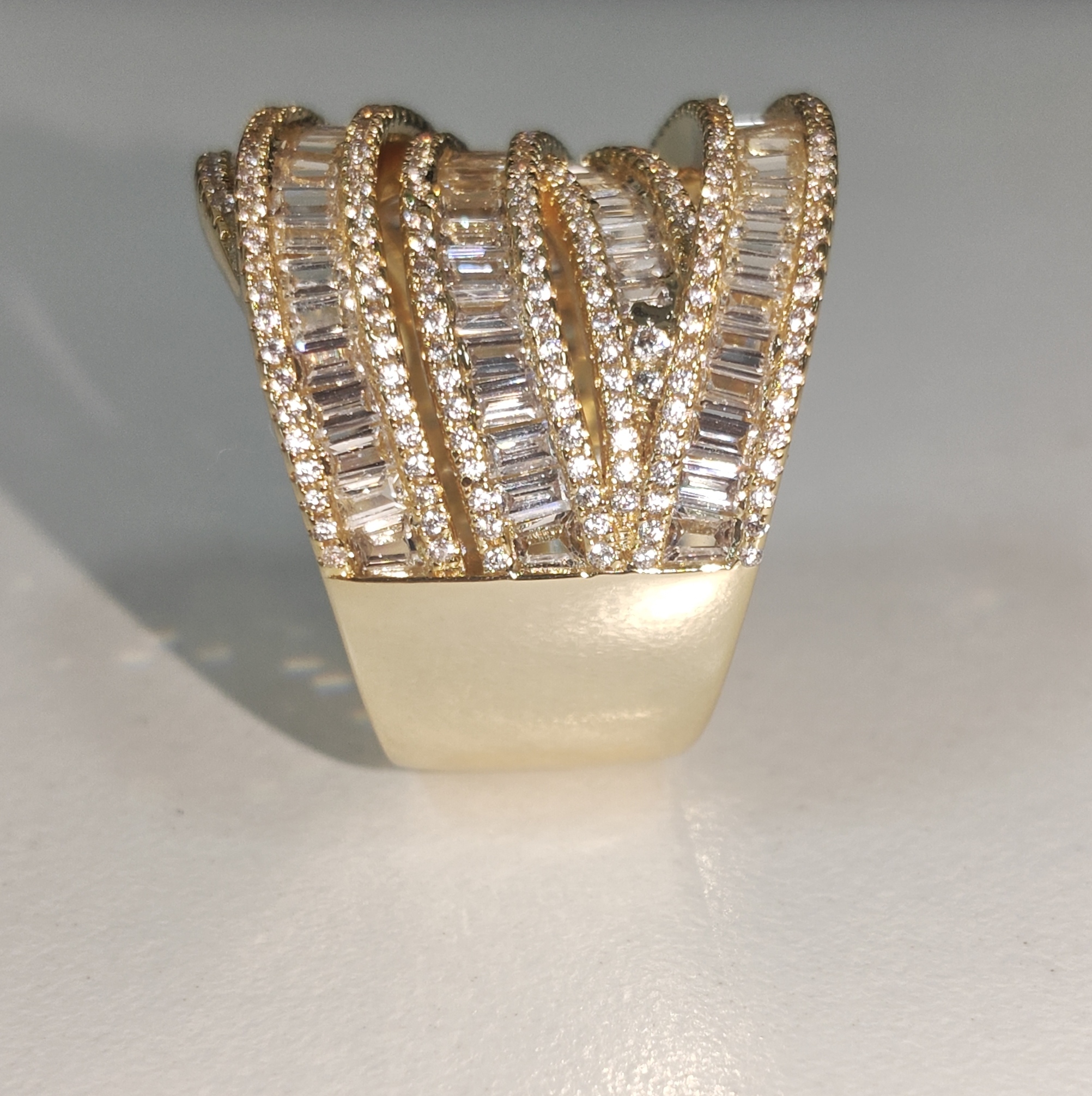 13.14ctw Baguettes & Round Cut Crossover Two Tone White Stone Ring