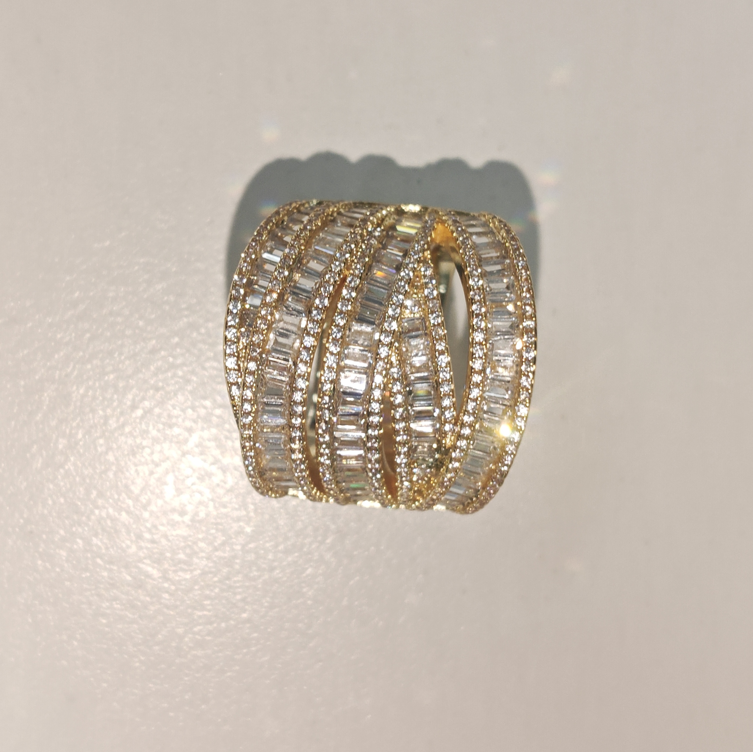 13.14ctw Baguettes & Round Cut Crossover Two Tone White Stone Ring