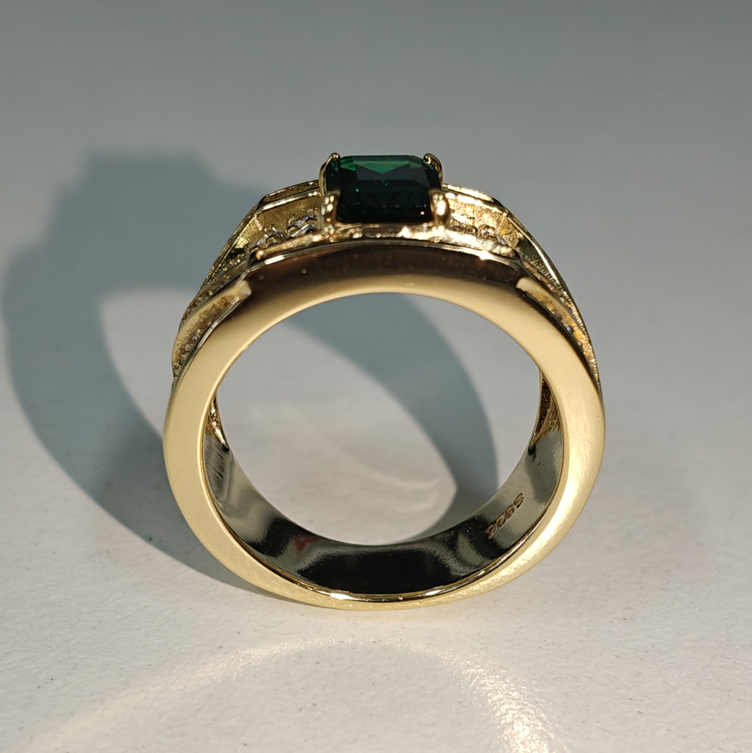 5ct Emerald Green Stone Sterling Ring for Men