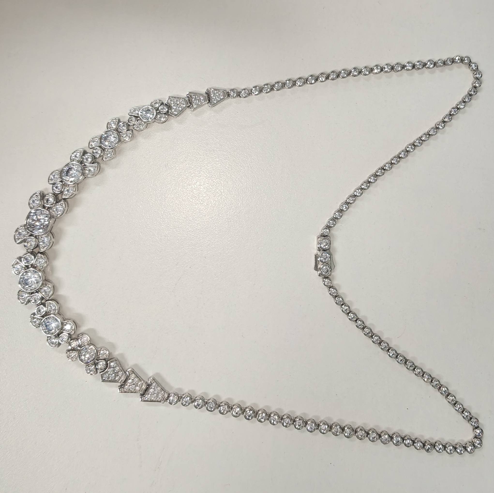 30ct Multi-cut Floral Design Sterling Silver Necklace